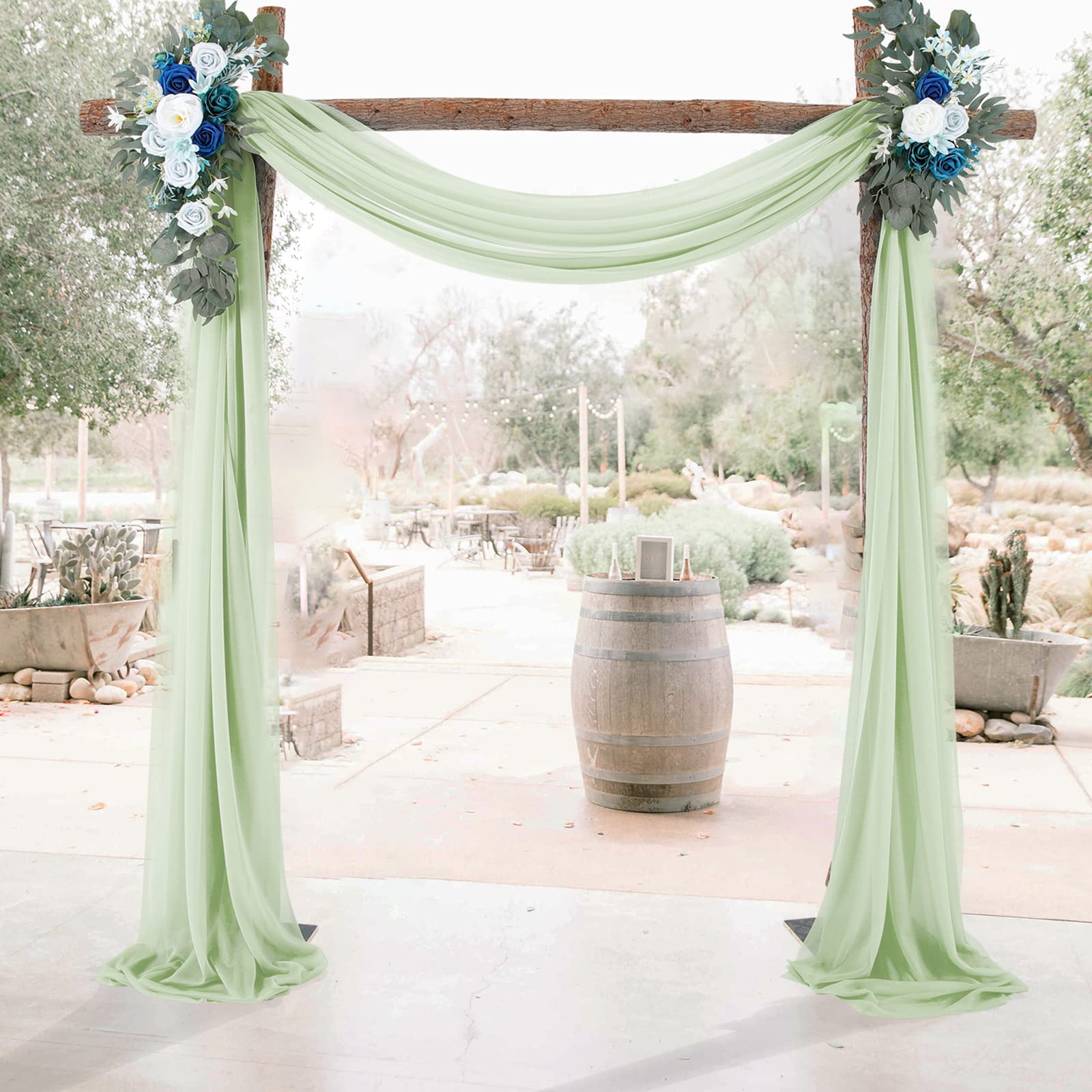 Mariage Arche Tenture Voilage Drapés Mousseline Élastique 70 x 550 cm Décoration Toile Fond Rideau Gaze Gris Vert