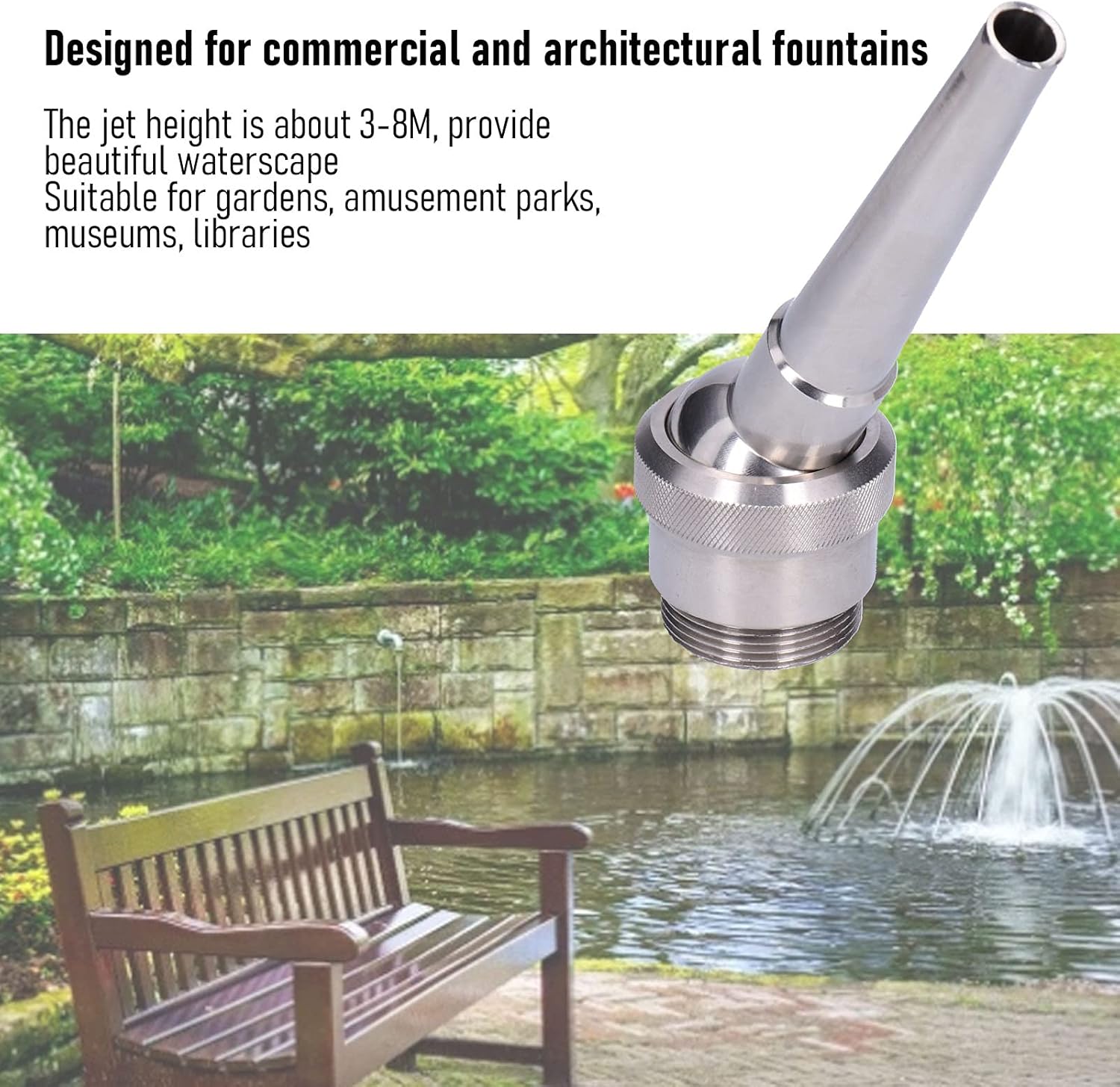 Fountain Nozzle, Adjustable Direction Jet Water Spray Heads, Garden Fountain Nozzle, G1‑1/2 Male Thread 46mm, for Garden Pond Amusement Park Museum Landscaping Use