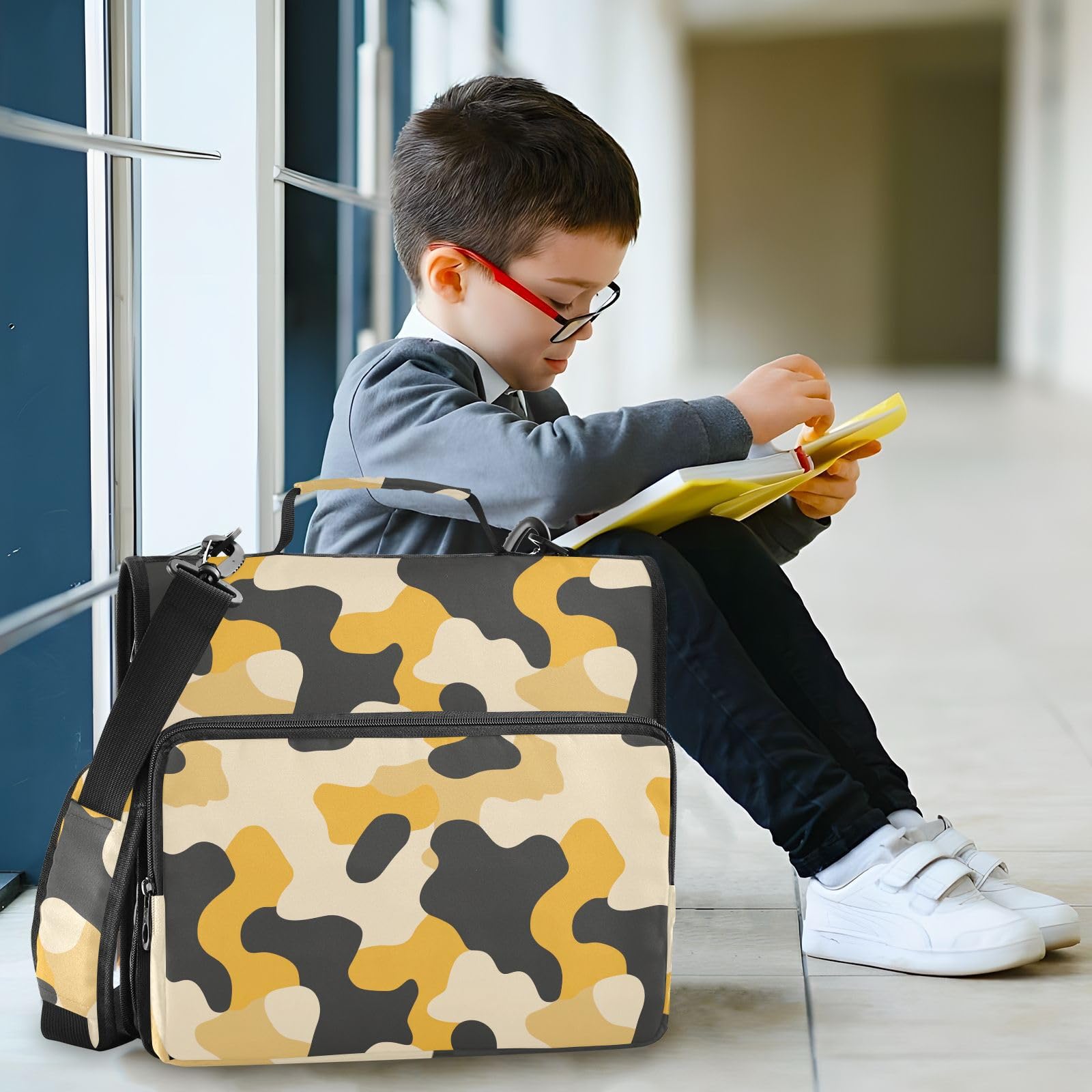 Raccoglitore a 3 anelli con cerniera a 3 anelli, con tracolla, multitasche, adatto per le scuole medie