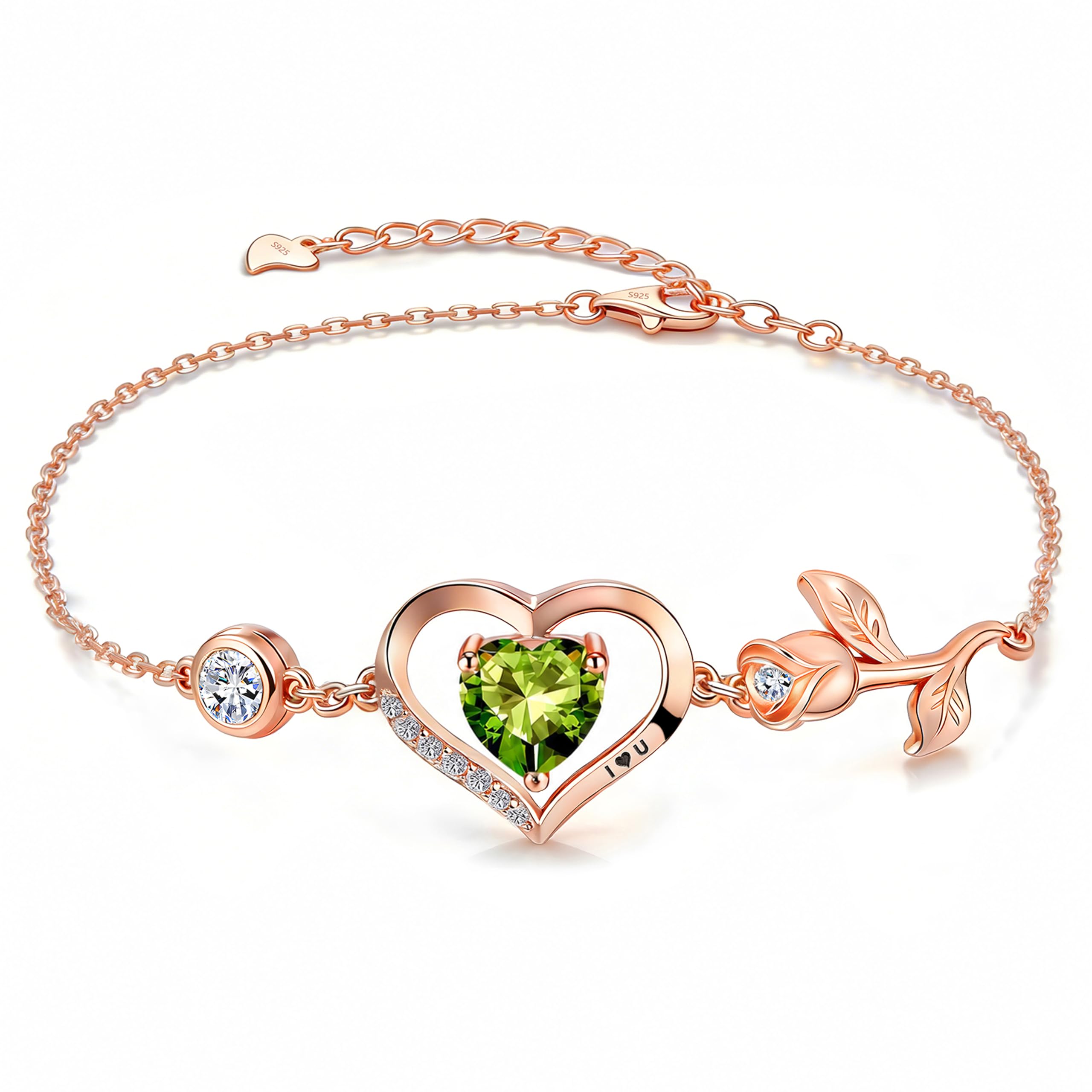1CT Rose Heart Birthstone Bracelet for Women Love Gift