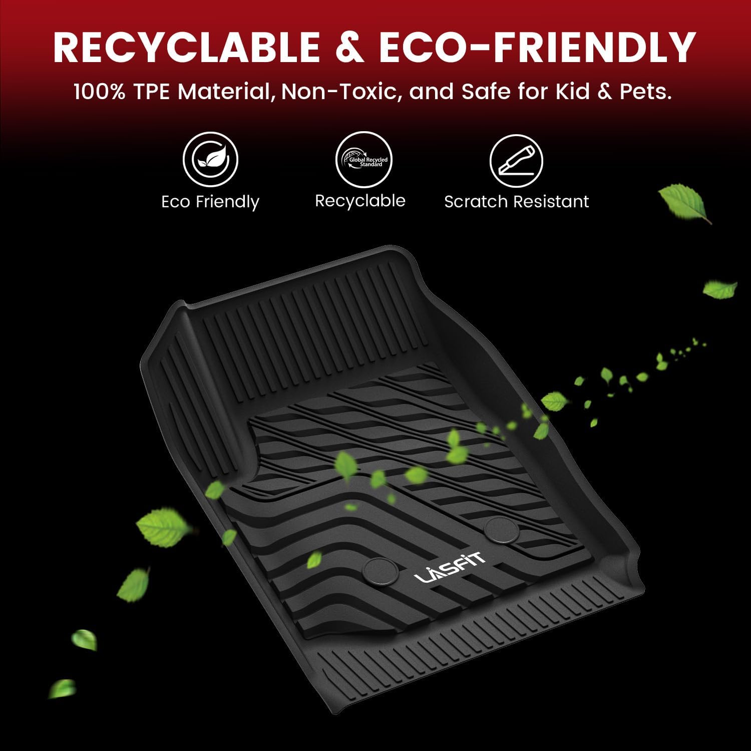 LASFIT Floor Mats for Chevrolet Chevy Colorado/GMC Canyon Crew Cab 2023 2024 2025 2026 (Fit Carpet Floor), All Weather TPE Custom Fit Floor Mats for Cars, 1st and 2nd Row Car Floor Mats Full Set - Image 7