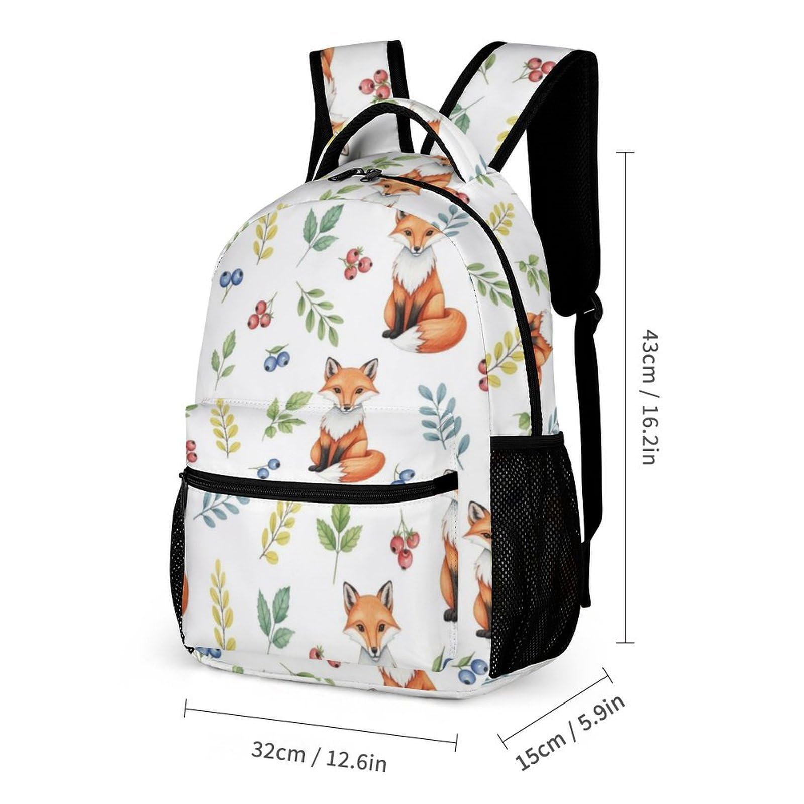 Ensemble sac à dos à motif renard, sac à lunch et trousse de maquillage inclus.