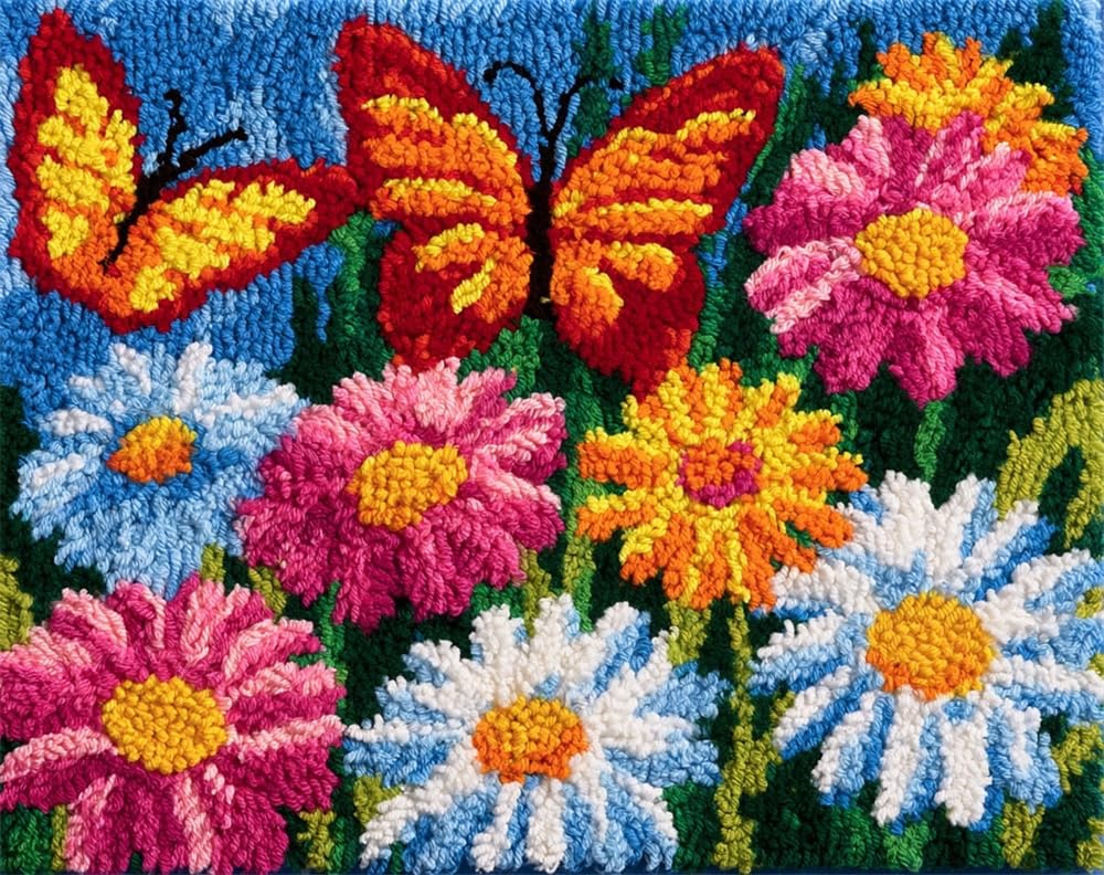 FWRTYCB Latch Hook Rug Kit Butterflies and Flowers