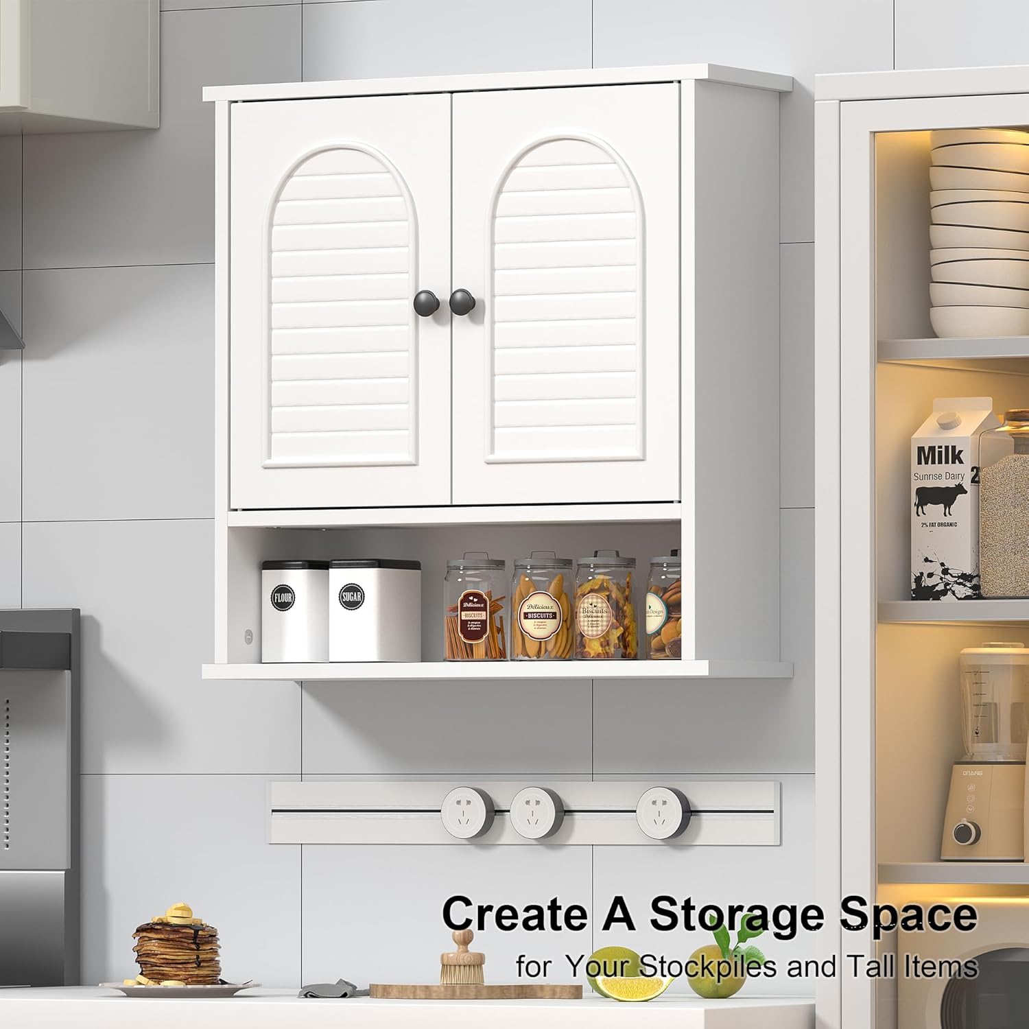 Medicine Cabinet for Bathroom,2 Doors White Bathroom Wall Cabinet with Arched,Over Toilet Storage Cabinet for Laundry Room/Kitchen/Living Room,Surface Mount Medicine Cabinets 23x24