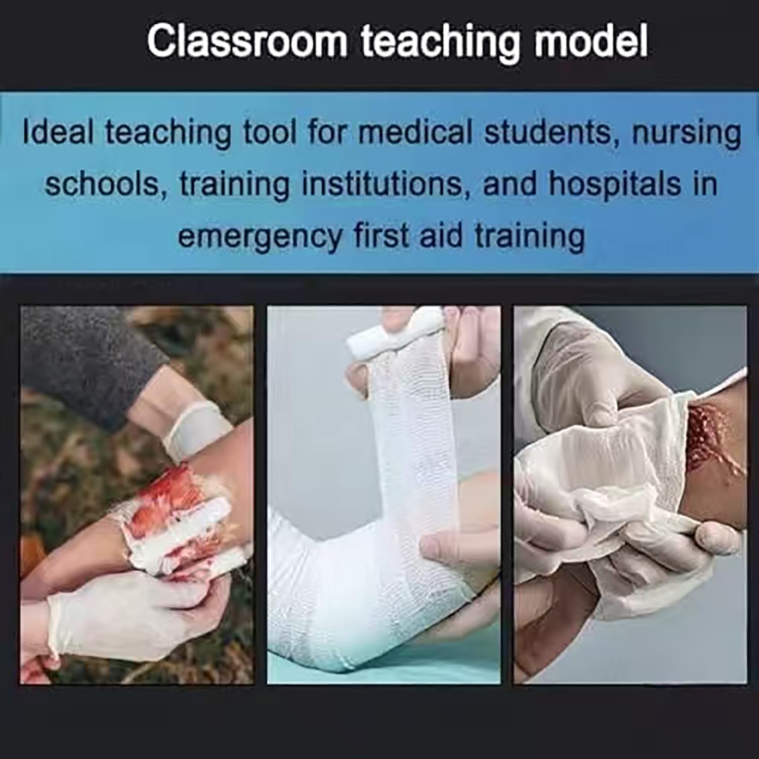 Modelo de entrenamiento de heridas para simulación de laceración, silicona elástica suave para el cuidado de heridas y práctica de vendaje, ideal para enseñanza en el aula y respuesta de emergencia