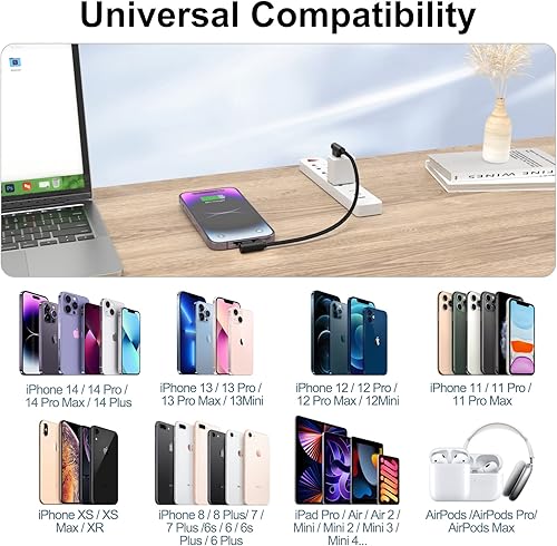 Miniatura 6 de Osecet Cable Lightning de 1 pie y 90 grados, paquete de 2 cargadores cortos para iPhone con certificación MFi, de ángulo recto, carga rápida para