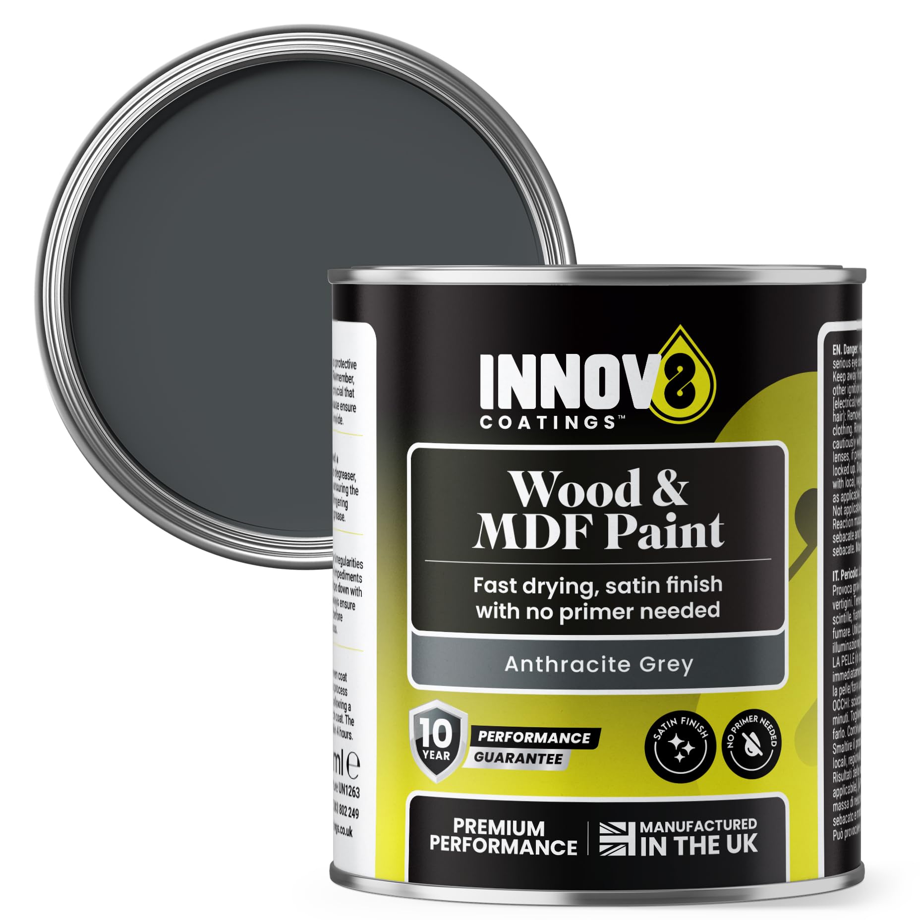 Innov8 Coatings Anthracite Grey Wood & Mdf Paint - 250 Ml - Satin Finish - No Primer Or Top Coat