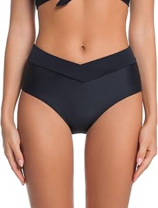 COCOPEAR V Cut Mid Rise Bikini Bottoms for Women Cross Front Bathing Suit Bottoms for Women