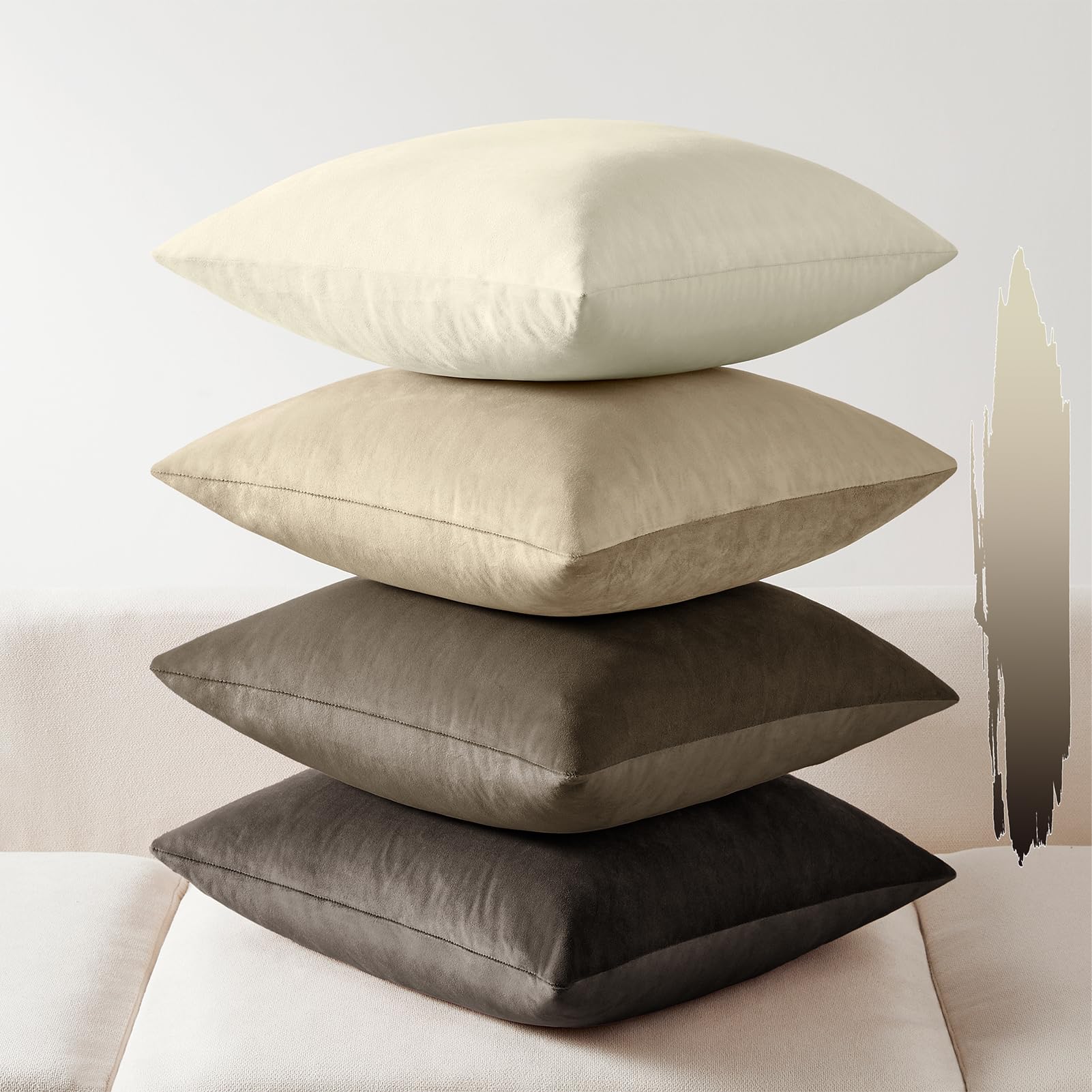 Softalker Throw Pillow Covers Set of 4, Velvet Soft Solid Colors Pillow Covers 18x18 Inch, Decorative Cushion Pillow Case for Couch Sofa Bedroom Living Room(Brown/Grey)