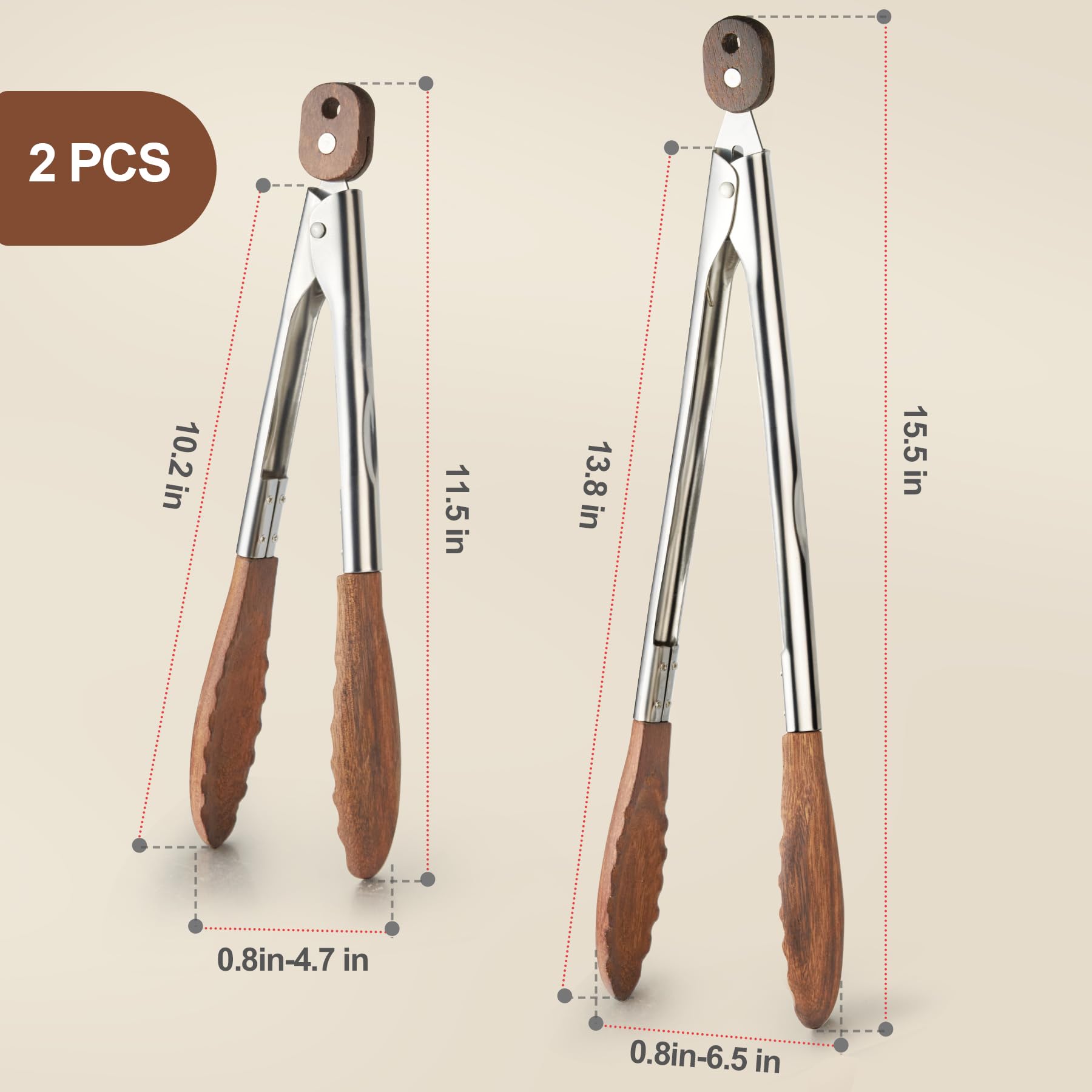 Pinzas de cocina de madera, 2 pinzas de cocina con punta de madera, pinzas de cocina de madera de nogal de 9 pulgadas y 12 pulgadas para ensaladas y servir alimentos