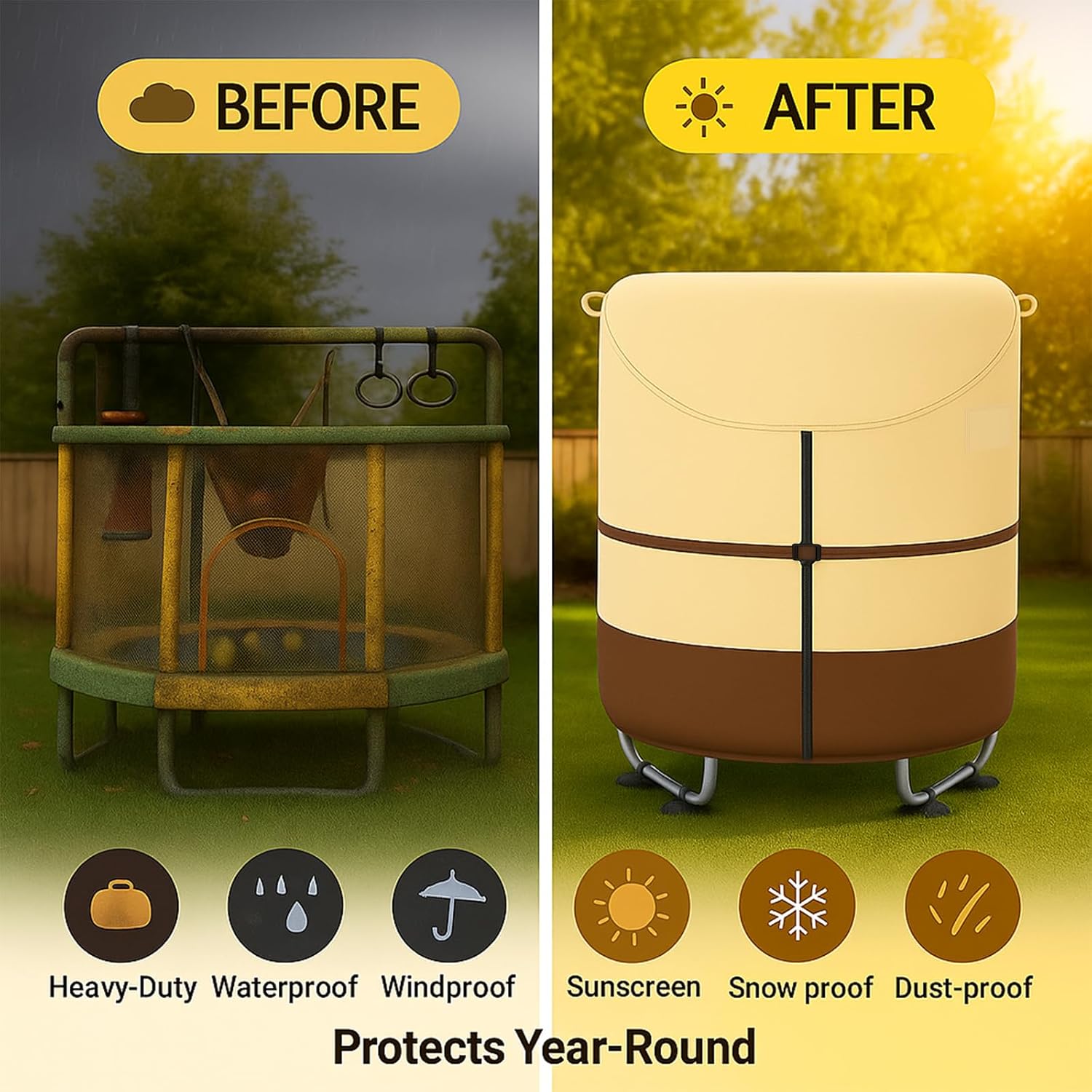 60" Mini Trampoline Cover for Kids, Round Trampoline Cover Heavy-Duty 600D Outdoor Trampoline Shade Cover Waterproof