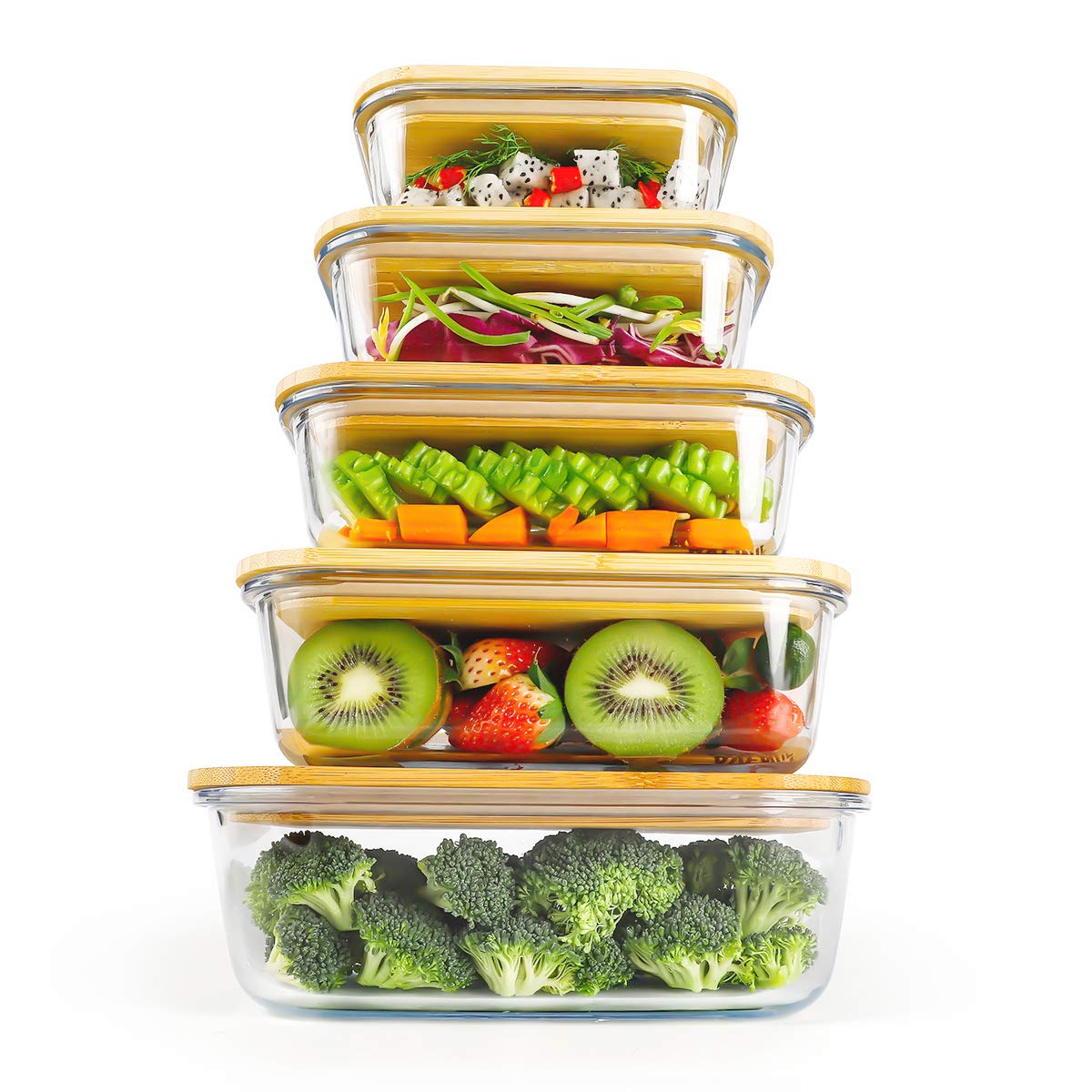 Ecofriendly Glass Containers, Storage Container with Lid, Glass Container with Bamboo Lid, Meal Prep Sets with Lids, Rectangular Airtight Food Container Set