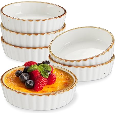 ONEMORE Ramekins 4 oz - Oven Safe Shallow Ramekins for Creme Brulee - Fluted, Set of 6