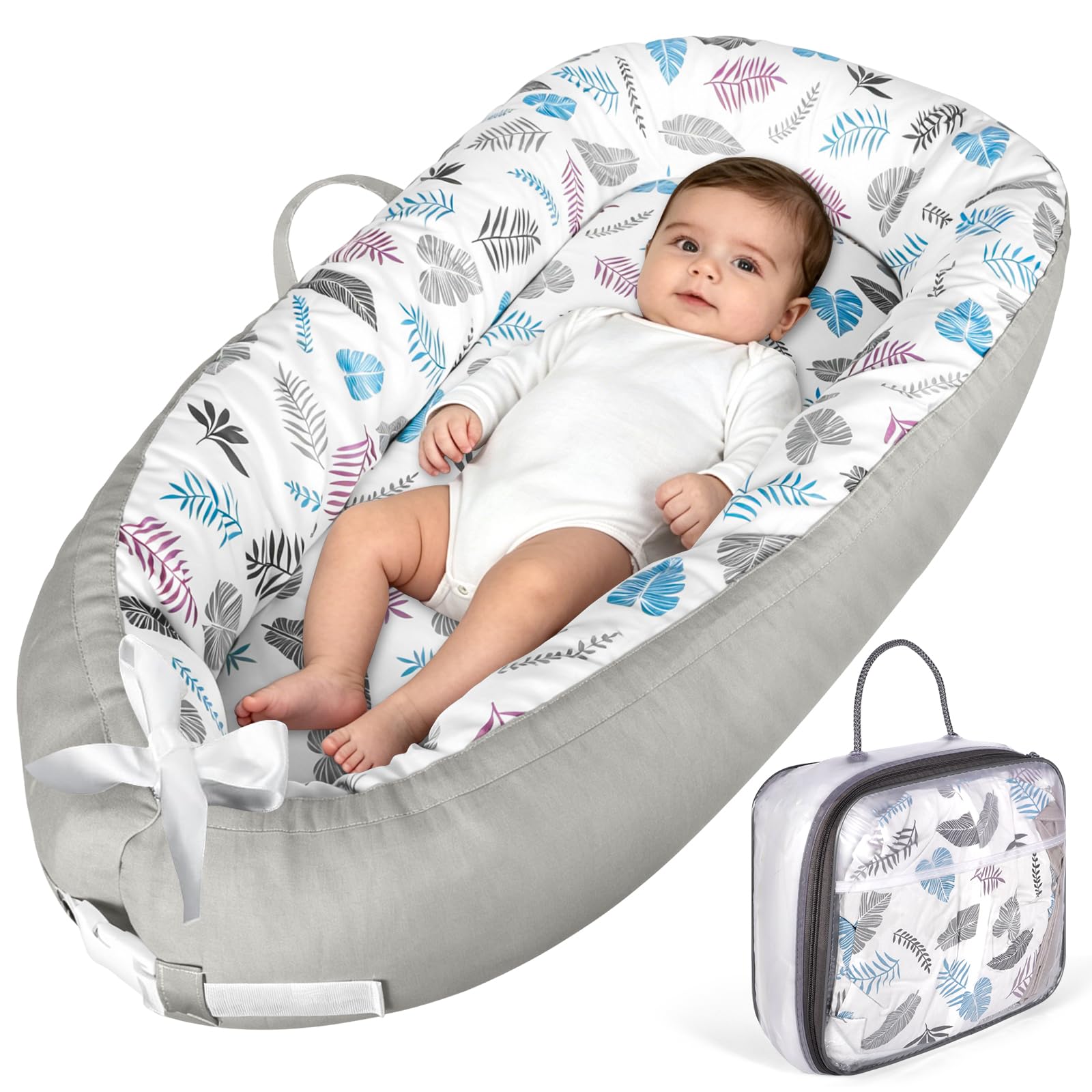 Reducteur de Lit Bebe, Lit Bébé Nouveau-Né 90x50 cm, Doux et Confortable, 100% Coton, Couffin Réversible, Portable avec Poignée de Transport, pour Filles et Garçons de 0 à 24 Mois