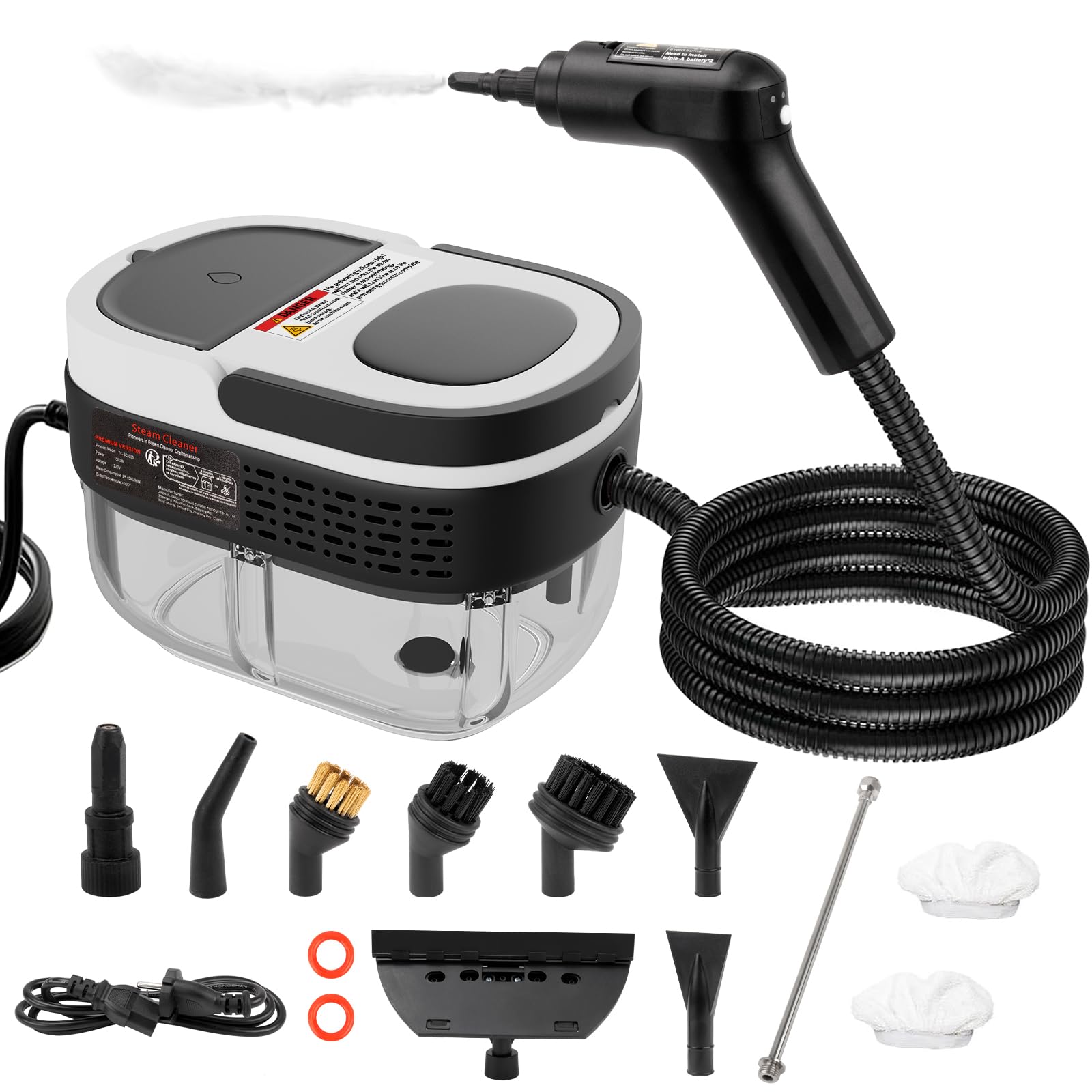 Steam Cleaner - 3-Level Adjustable Handle 15s Heat-Up - Steamer for Cleaning with 10pcs Accessories - Portable Steam Cleaner for Home for Car, Dirt,