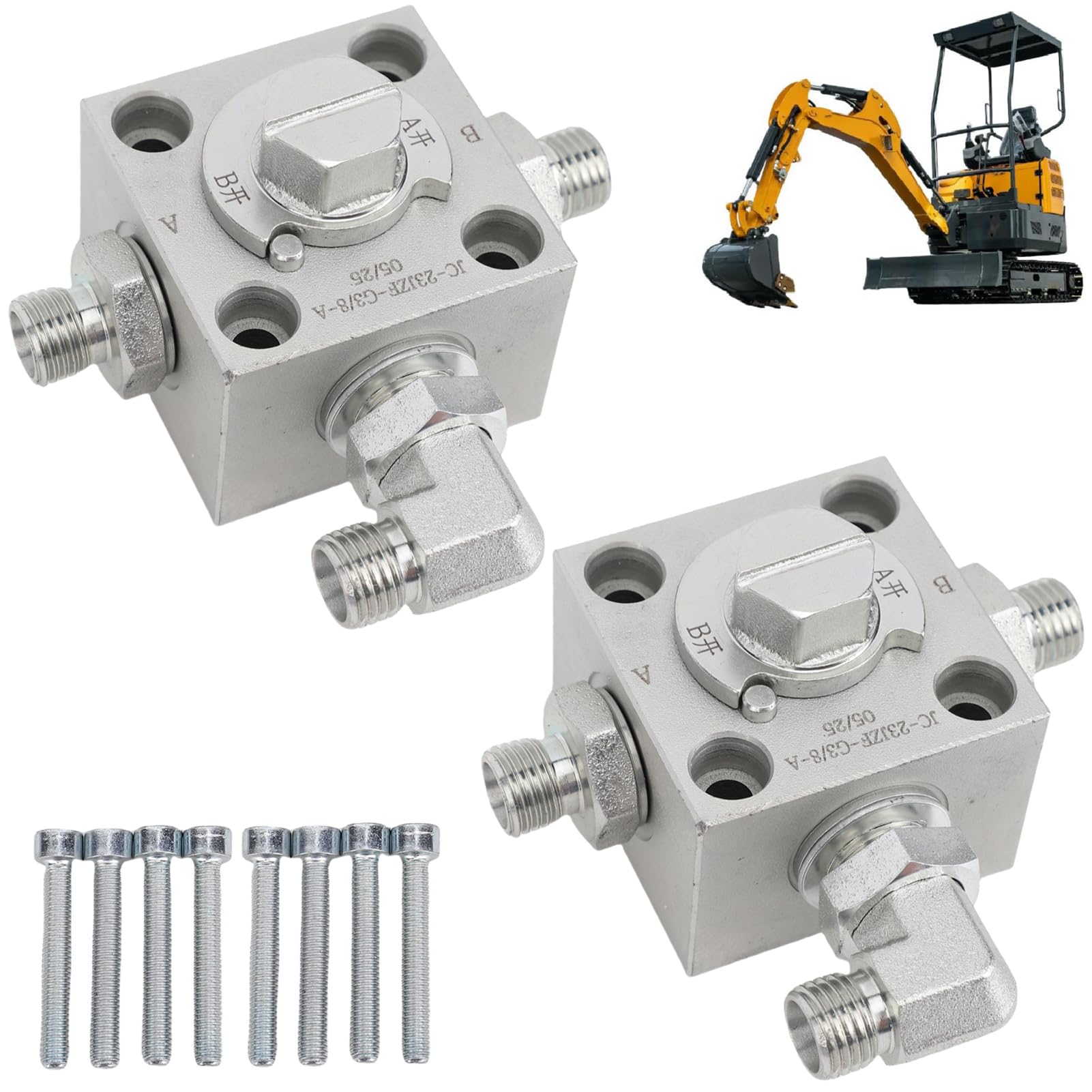 Fabater Válvula de Desviación de 3 Vías para Mini Excavador, Válvula de Desvío Hidráulico de 2 PC, de Control Direccional de Tres de Tres Vías de Excavadoras