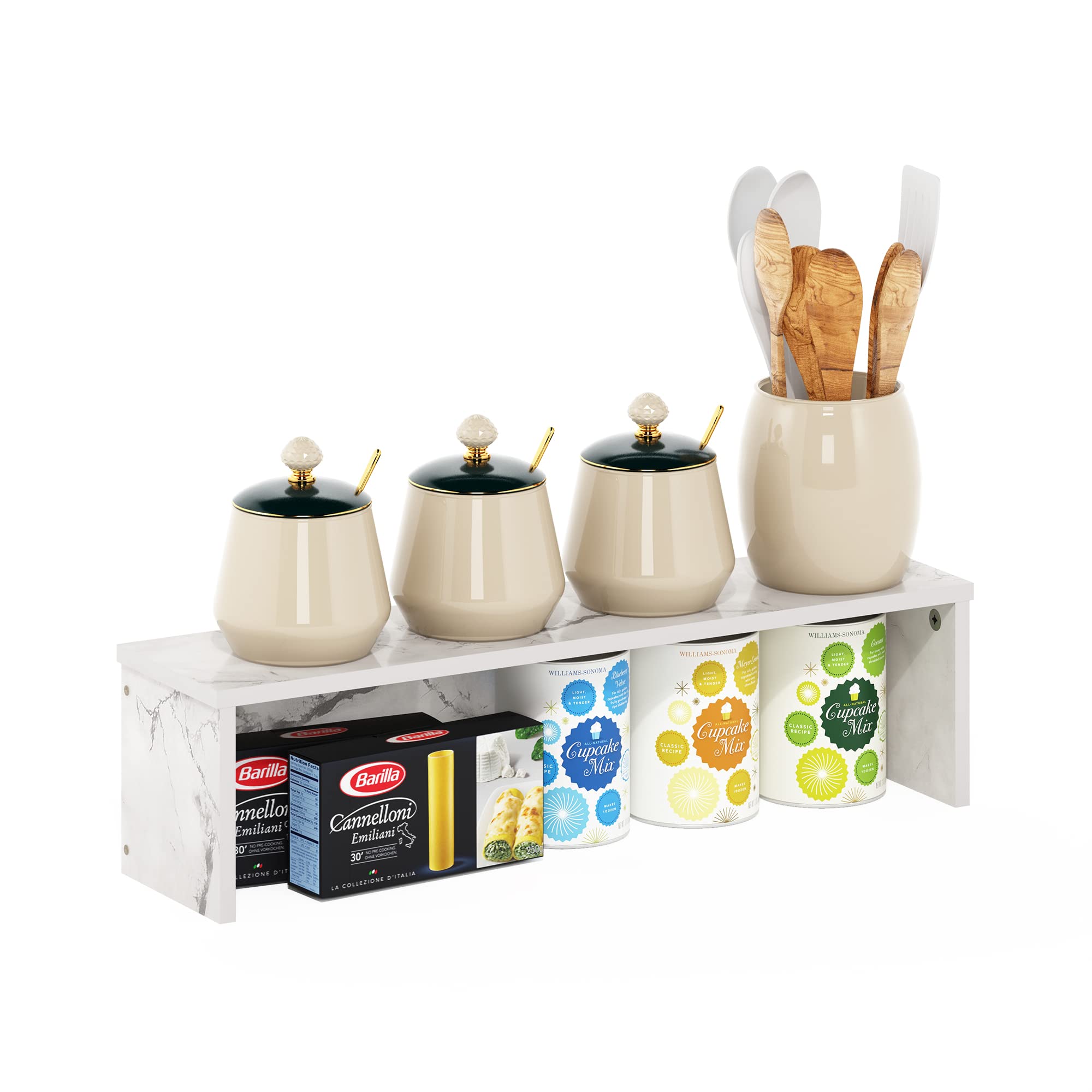 Furinno HELENA Kitchen Countertop Organizer, 23-Inch Kitchen Counter Shelves, Stackable Organizer Shelf, Spice Rack for Kitchen, Pantry, Coffee Bar, Marble White