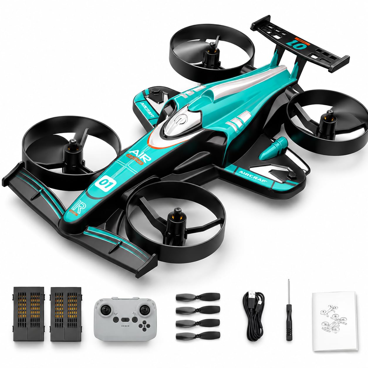 Mini drone RC 2 in 1 per bambini – modalità volo e pavimento, apertura a 360°, altezza 3 velocità, modalità headless, luci LED, un pulsante di avvio/atterraggio, regalo a partire dai 6 anni, Teal