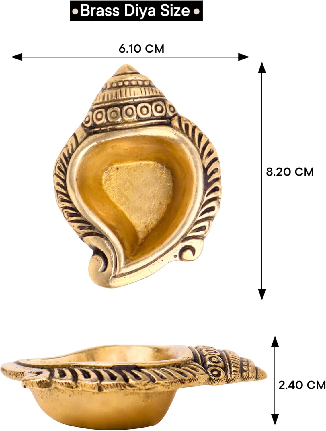 Indian Shelf Handmade Conch Religious Pital Diya for Ceremonies God Idols Deepak Awards Pooja Brass Oil Lamps (Size: 2.4cm) BOL-331