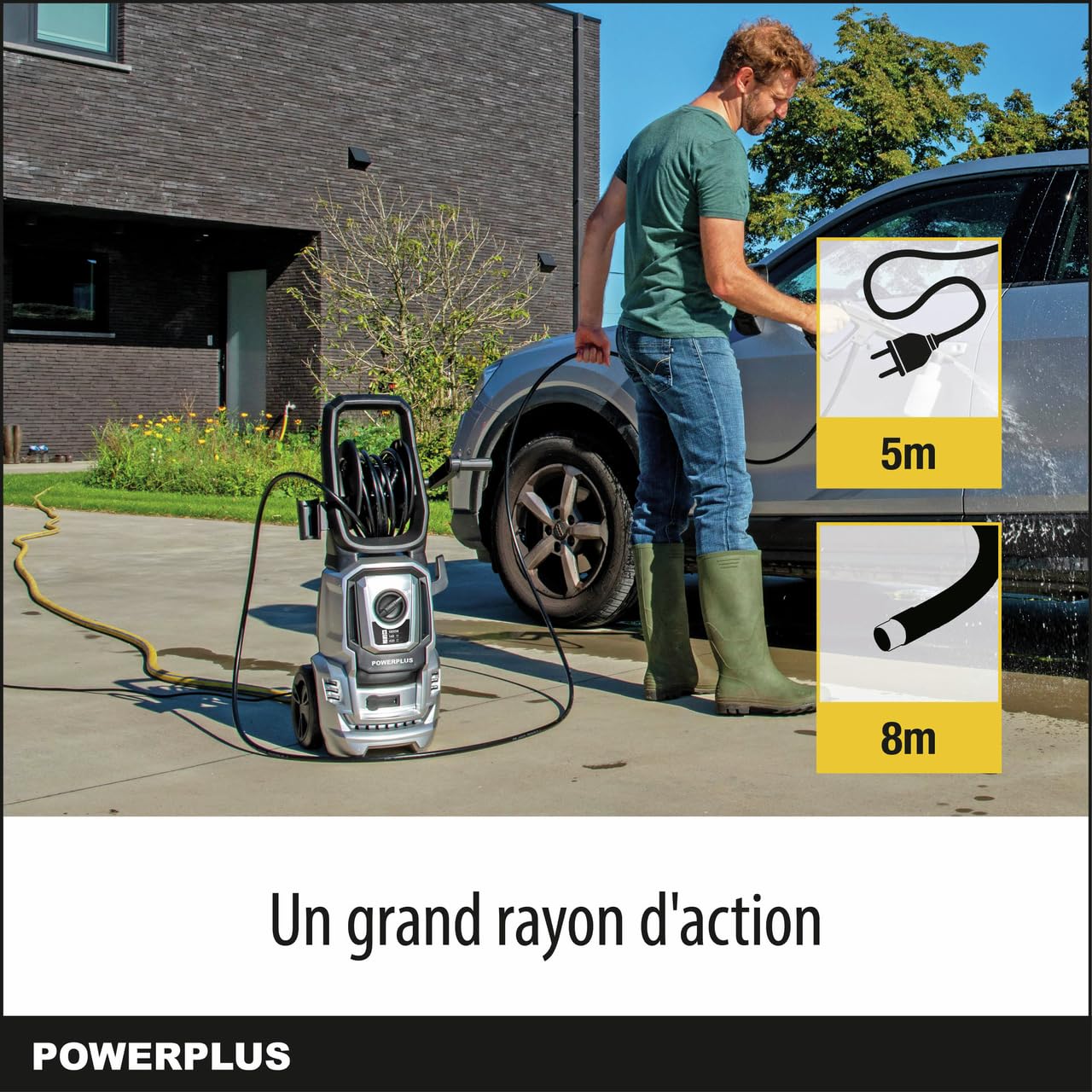 Powerplus Pulitrice elettrica ad alta pressione POWXG90411-1800 Watt, funzione start/arresto, massima pressione 140 bar e temperatura 50 °C, tubo da 8 m e accessori inclusi