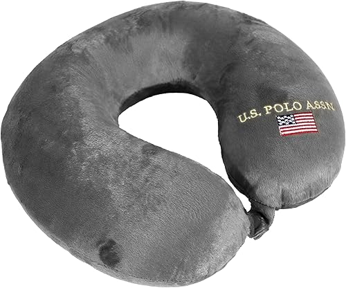 U.S. Polo Assn. Almohada de cuello de viaje de espuma viscoelástica de felpa, color gris nube
