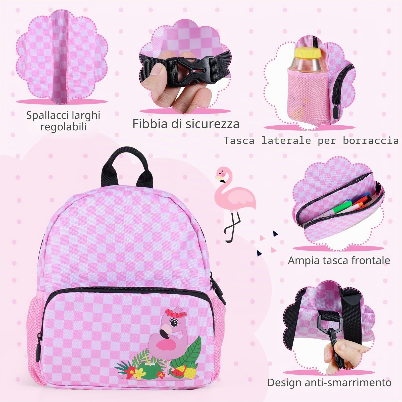 SOARS Set di Valigia Cavalcabile 18’’ + Zaino 12’’ per Bambini 2 Pezzi, Bagagli 2-in-1 di con Maniglia Telescopica e 4 Ruote, Trolley Bagaglio a Mano e Zaino per Bambini (Rosa Fenicottero)