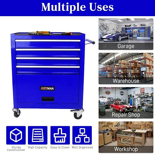 Miniatura 6 de Caja de herramientas con ruedas con 4 cajones con ruedas, carrito de herramientas multifuncional, gabinete de almacenamiento de herramientas