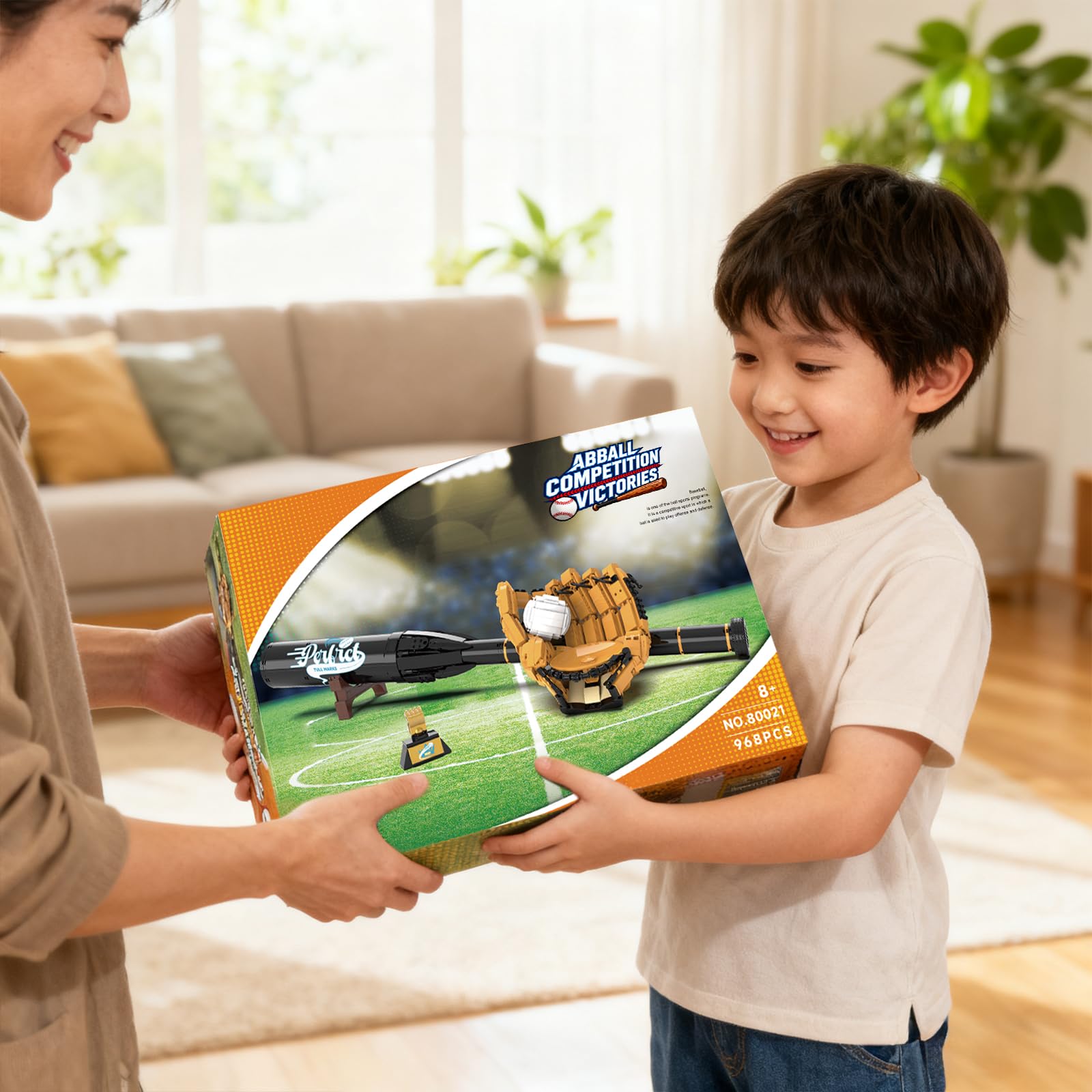 Sosuy Set de Construcción de Bloques Béisbol, 968 Piezas con Bate, Guante, Pelota, Trofeo y Soporte, Juguete Educativo para Niños Adolescentes, Regalo para Fans del Deporte para Construir y Exhibir
