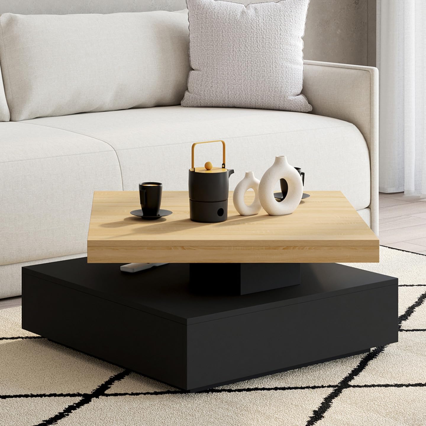 IDMarket - Table Basse carrée pivotante Thea 70 cm Bois et Noir