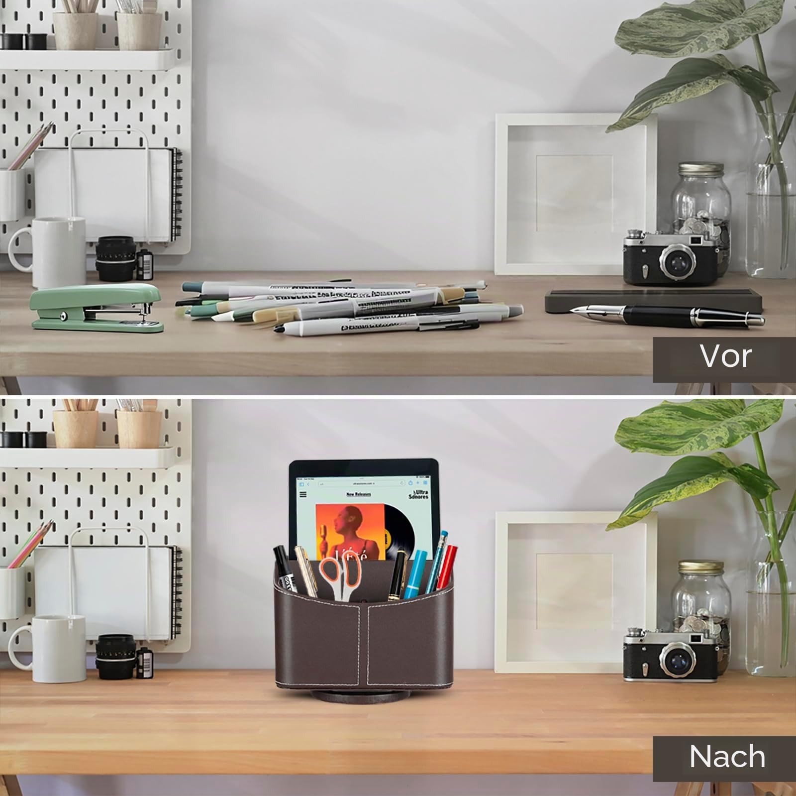 360 Grad Fernbedienung Halterung, Fernbedienungshalter mit 5 Taschen, Fernbedienung Organizer für TV, DVD, 4K Stick und Bluray Fernbedienungen, Braun