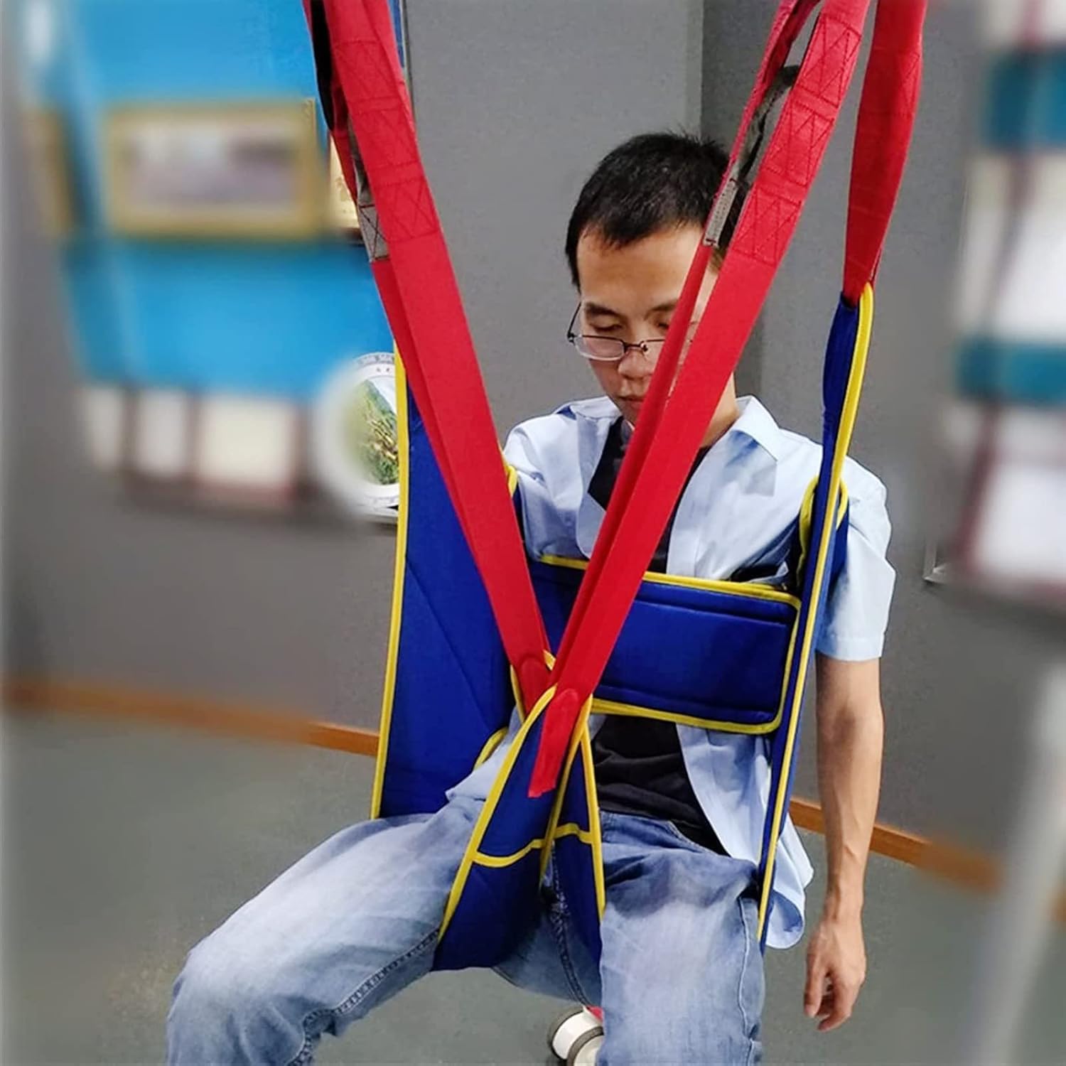 Arnés Elevación Paciente Cuerpo Completo, Arnés for grúa de pacientes for uso con elevadores de pacientes y grúas de techo, arnés for inodoro, arnés for ducha con piernas divididas(Blue L)