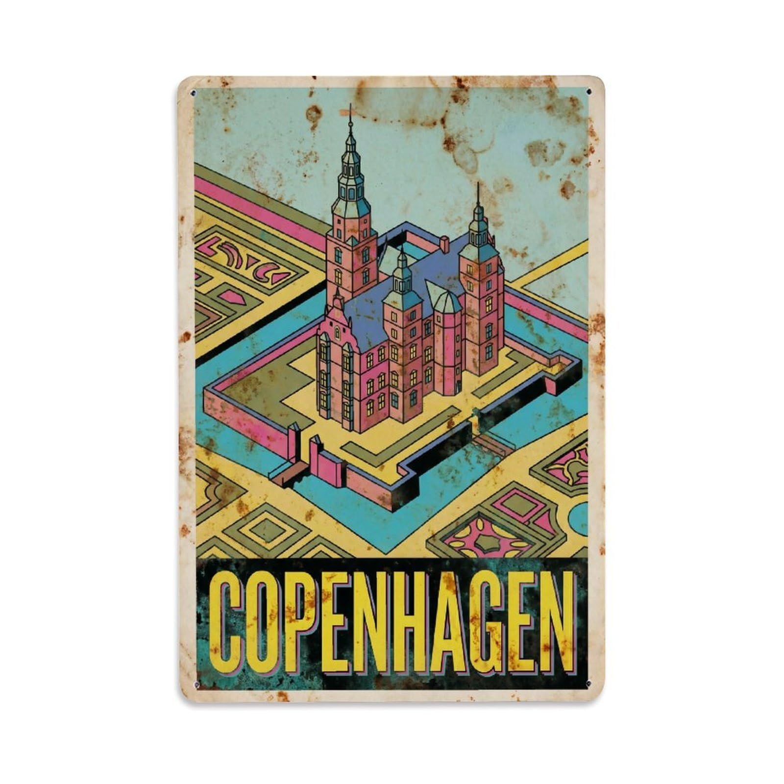 Este 8X12inch Style Vintage Travel Copenhagen Denmark Iconic Metal Tin Sign