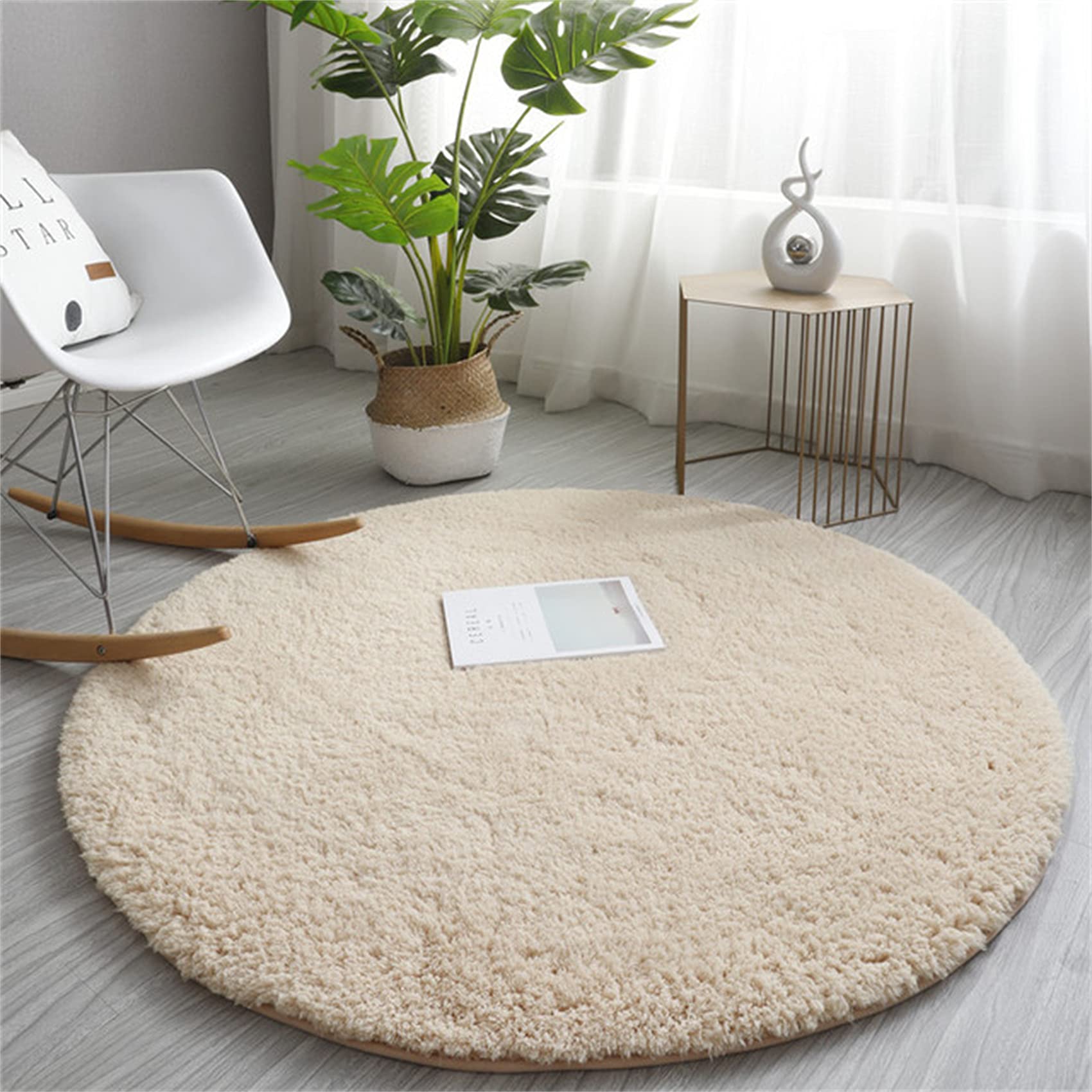 Riyueyi Beige Round Rugs For Princess Castle Ultra Rug Circular Area Rugs For Kids Baby Bedroom Shaggy Circle Playhouse Carpet Nursery Rugs,,80Cm