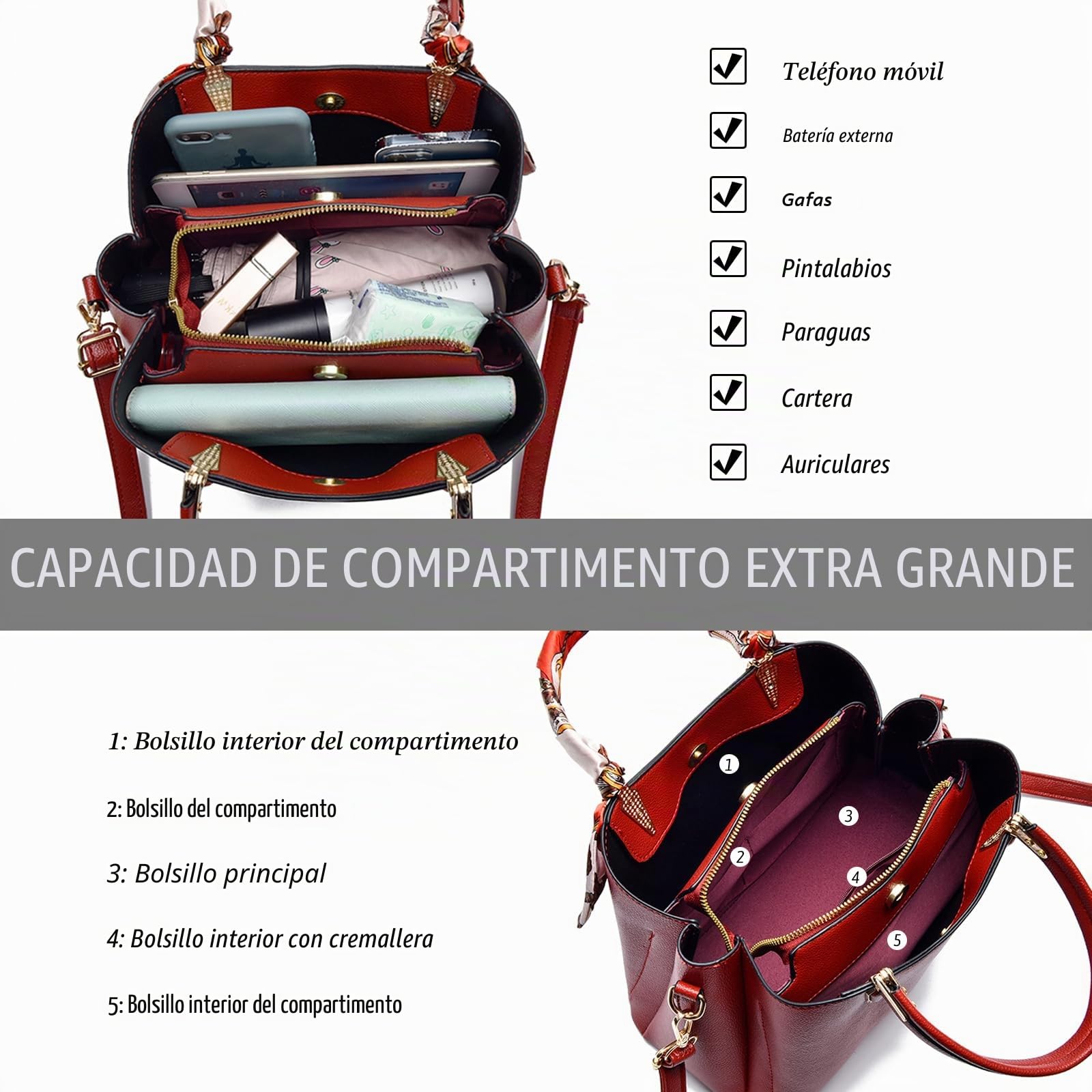 Myhozee Bolso de Mano Bugatti Mujer Piel Marca Shopper Tote Bag Perfecto Para Trabajo,Diario Vida,Navidad y Fiesta ect