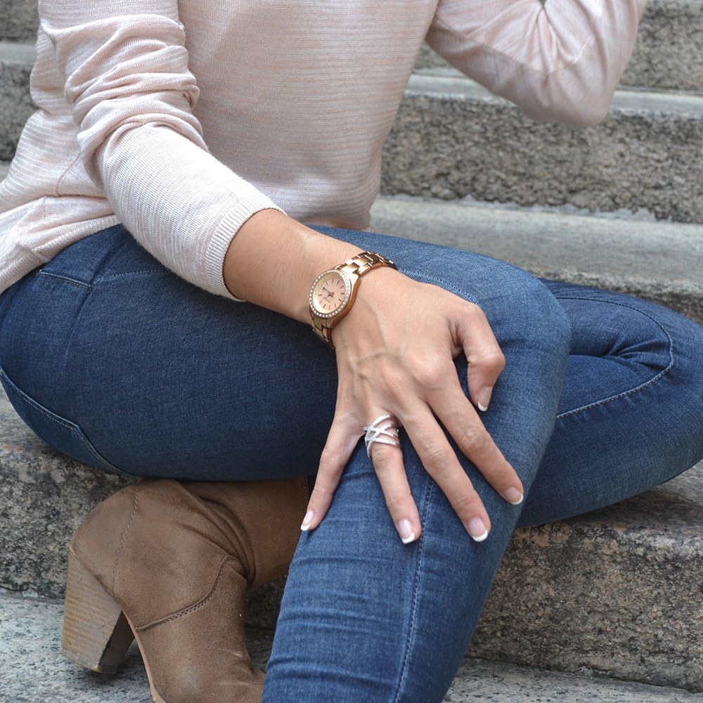 LEMON GRASS Rose Gold Plated Double Criss Cross Ring with Cubic Zirconia | Pave Crossover Fashion Band - Image 3