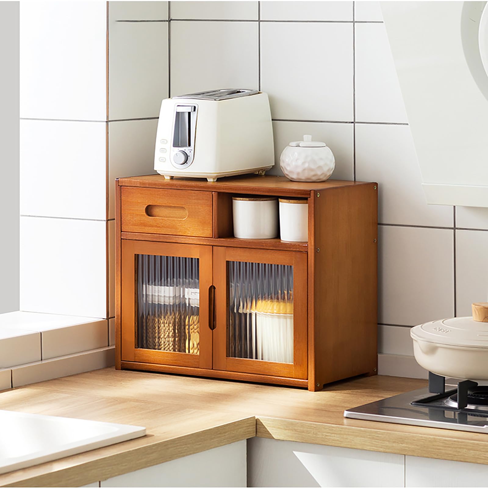 BHGFYXBS 3 Tier Multifunctal Kitchen Sto Cabinet Brown Sideboard Cupboard For Countertop Se Rack & Dish Design For Smals 42X23X39Cm,Brown-42 * 23 * 39Cm,Brown-42 * 23 * 39cm