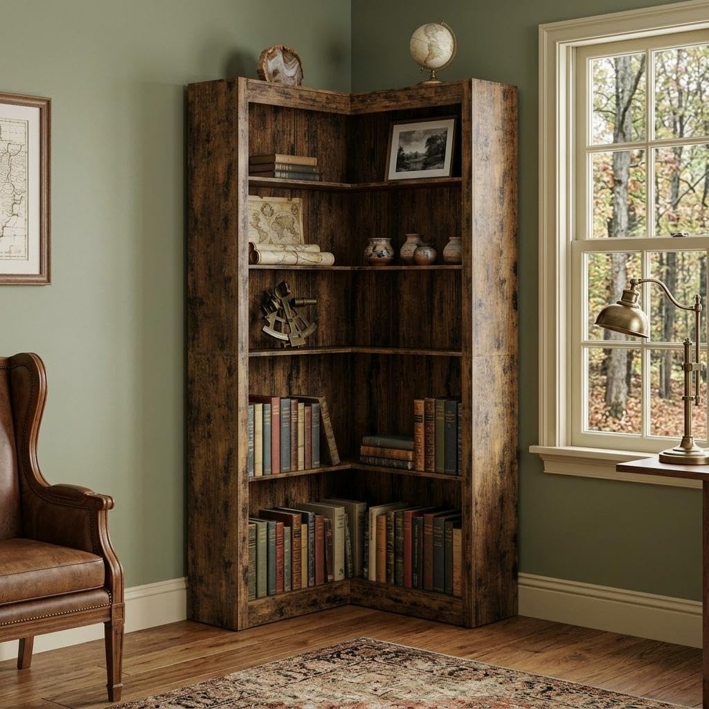 5-Tier l-Shaped Corner Bookshelf Large Farmhouse Bookcase