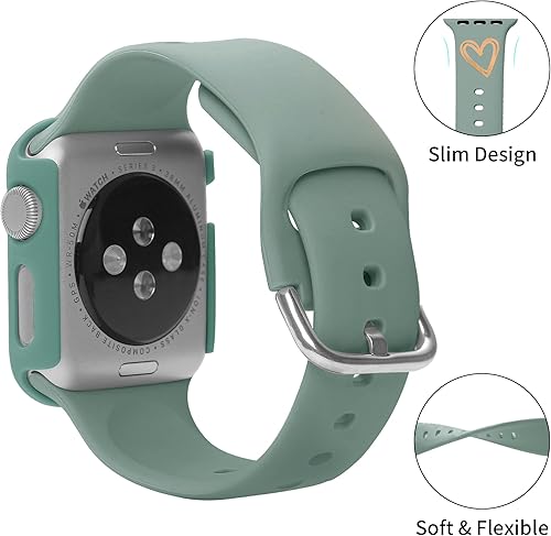 Miniatura 4 de STARAMZ Correa de silicona suave compatible con correas de Apple Watch de 1.614in, 1.575in, 1.496in, silicona suave con patrón de corazón dorado