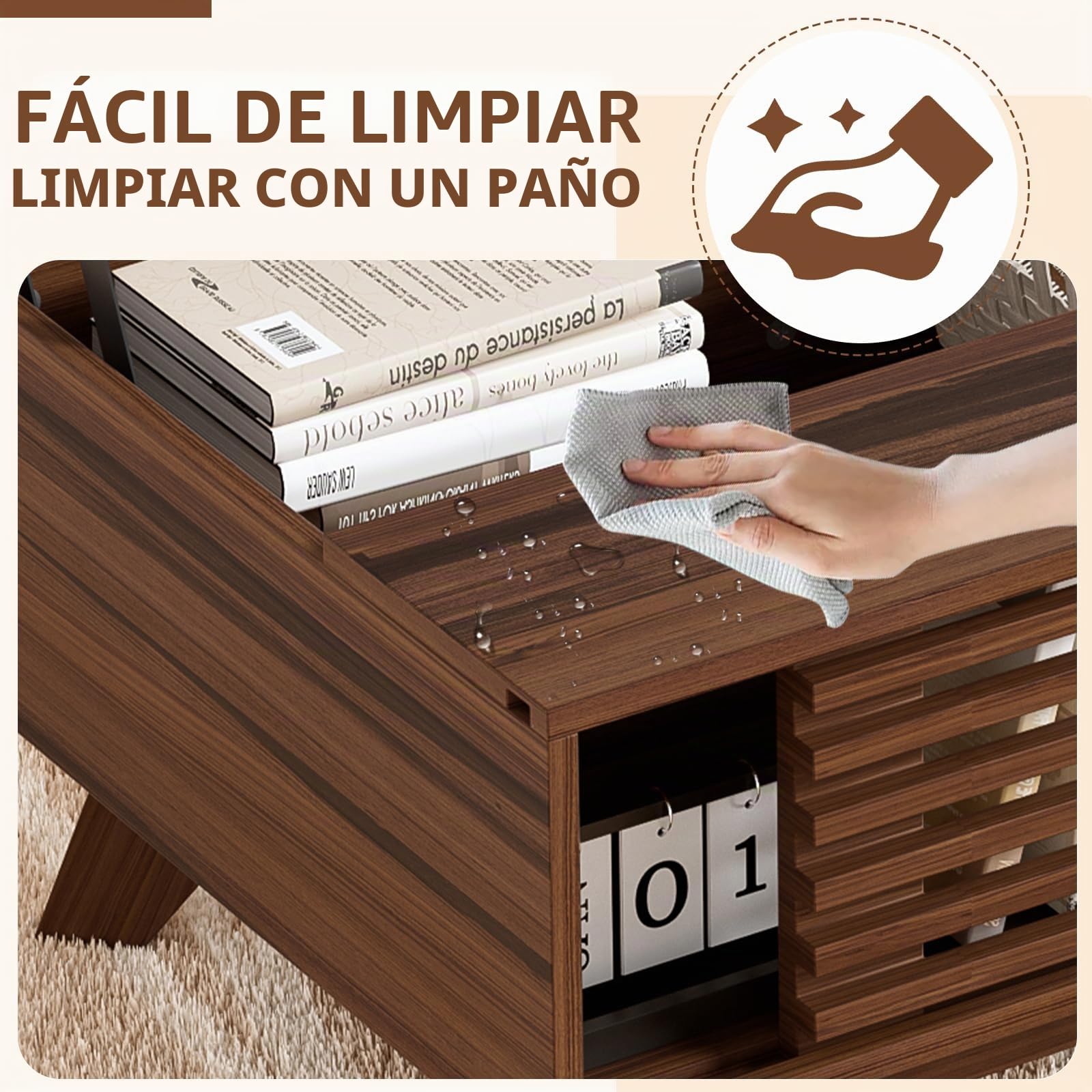 MSFE Mesa Centro Elevable, Mesa Elevable con Espacio de Almacenamiento y Extensión, Mesas de Café para Salón, Retro Medieval Mesas, Marrón Vintag