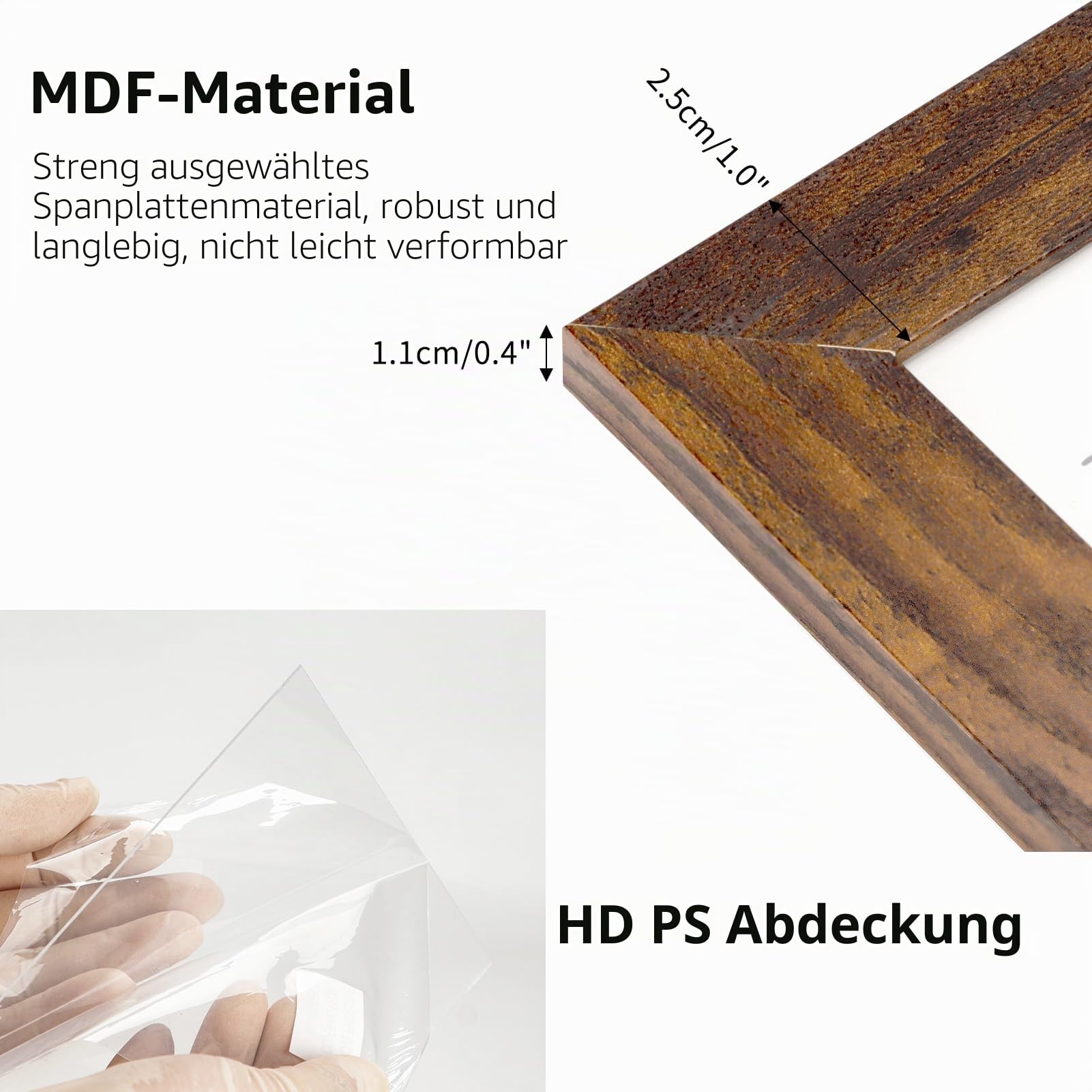 PETAFLOP 7er Set Bilderrahmen 20x25 CM Braun Rahmen Rustikal, Vintage Fotorahmen Holz Optik mit PS-Platte, Horizontale oder Vertikale Wand und Tischbilderrahmen