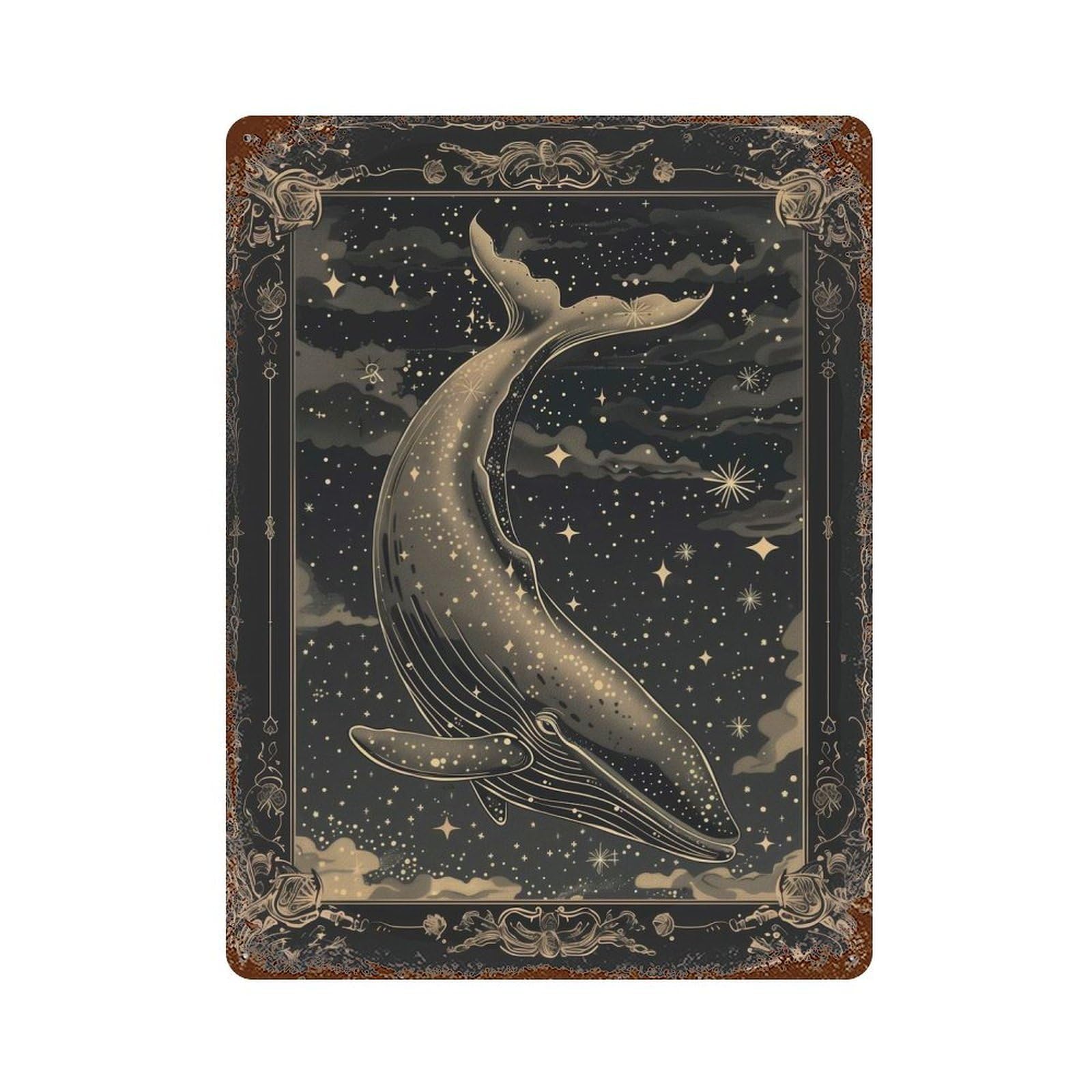 Rust Effect Cosmic Whale Retro Metal Sign 15.7"x11.8", Classic Wall Plaque for Cafe, Home Bar And Lounge Decor