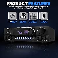 Vista 6 de Pyle Amplificador de potencia de audio para el hogar de 200 W, receptor estéreo con sintonizador AM FM, 2 entradas de micrófono con eco