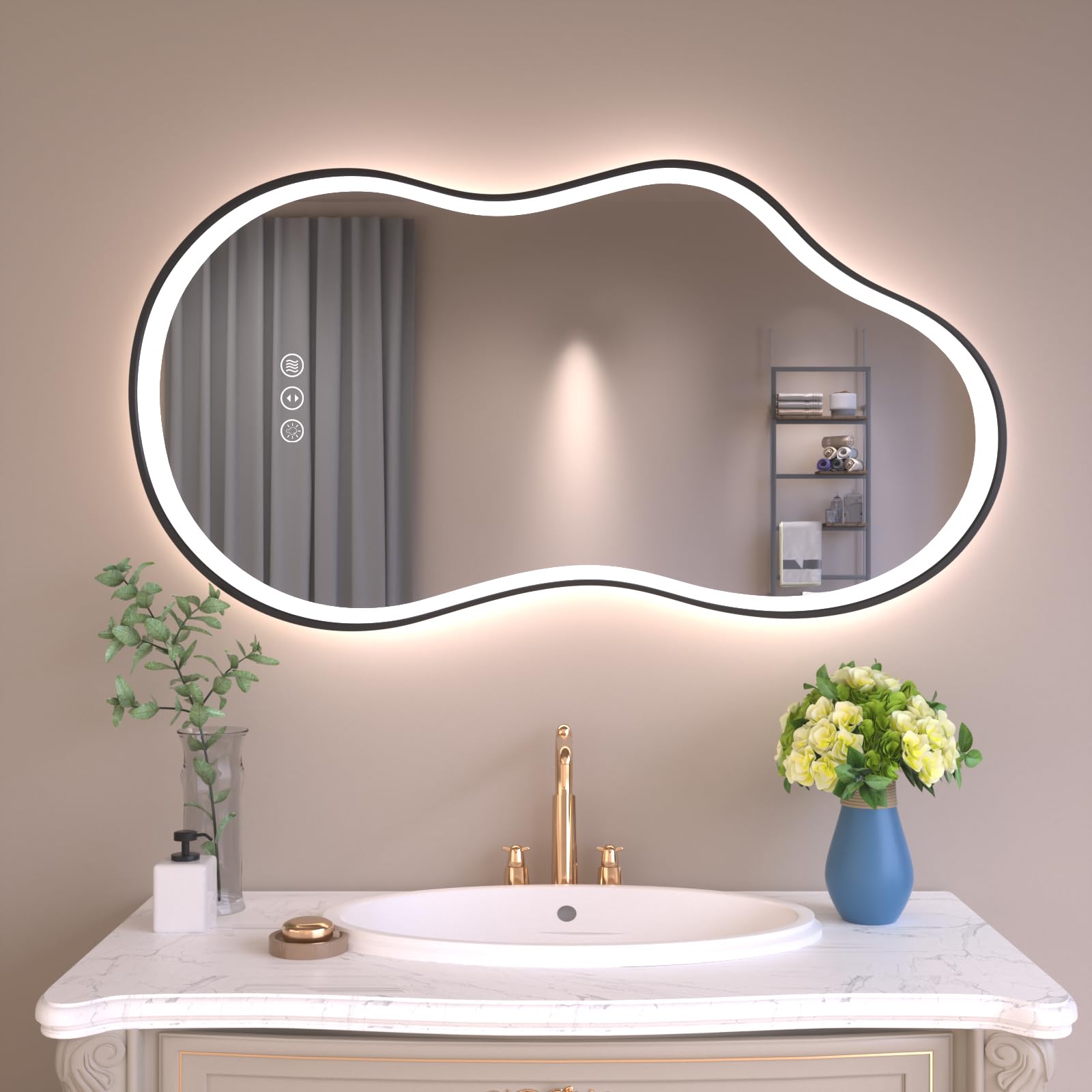 WTTY 46x26 Irregular Backlit Led Lighted Bathroom Vanity Mirror
