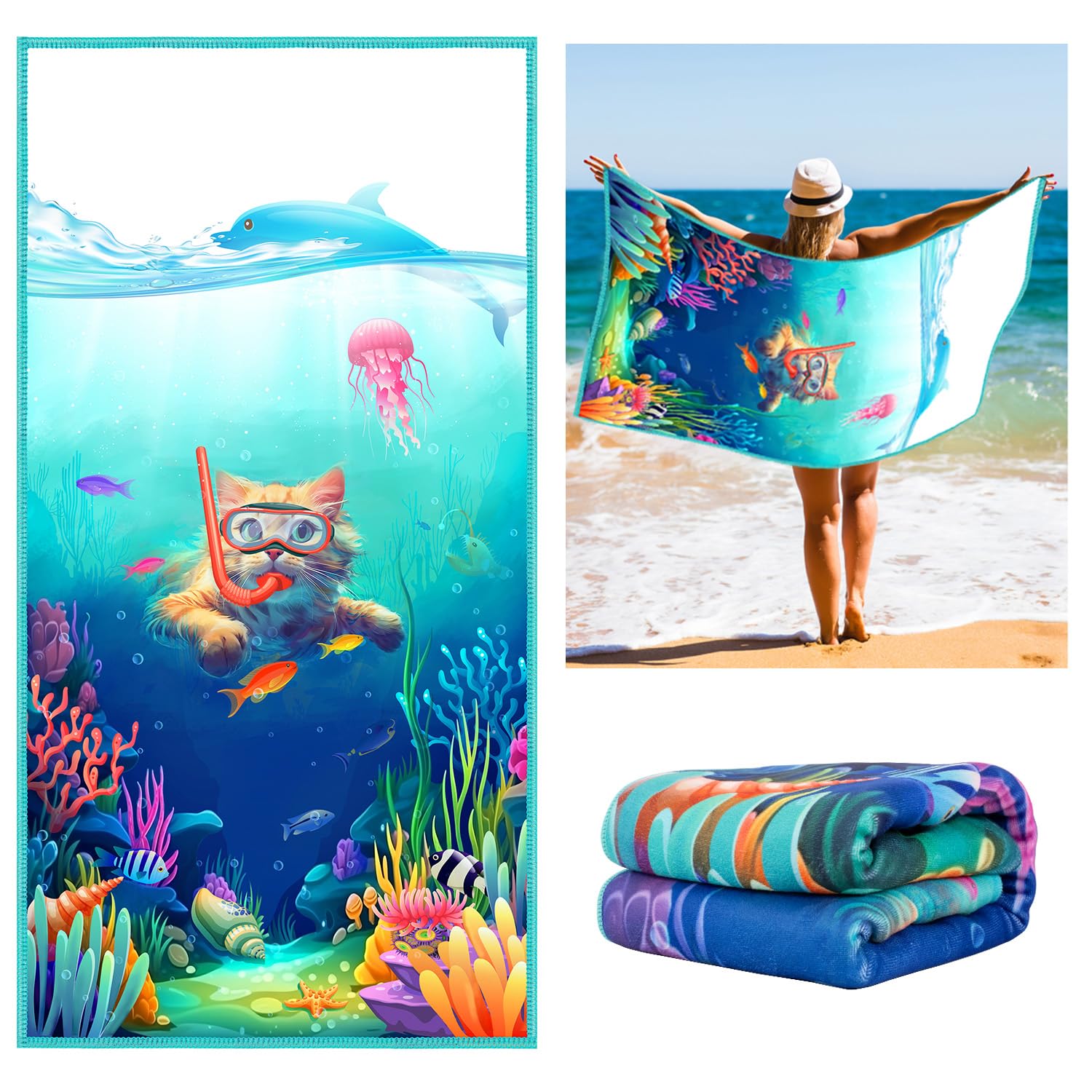 Vimorco 2-Pack Oversized Leopard Beach Towels - 72x32 Inch, Microfiber, Quick Dry - View #5