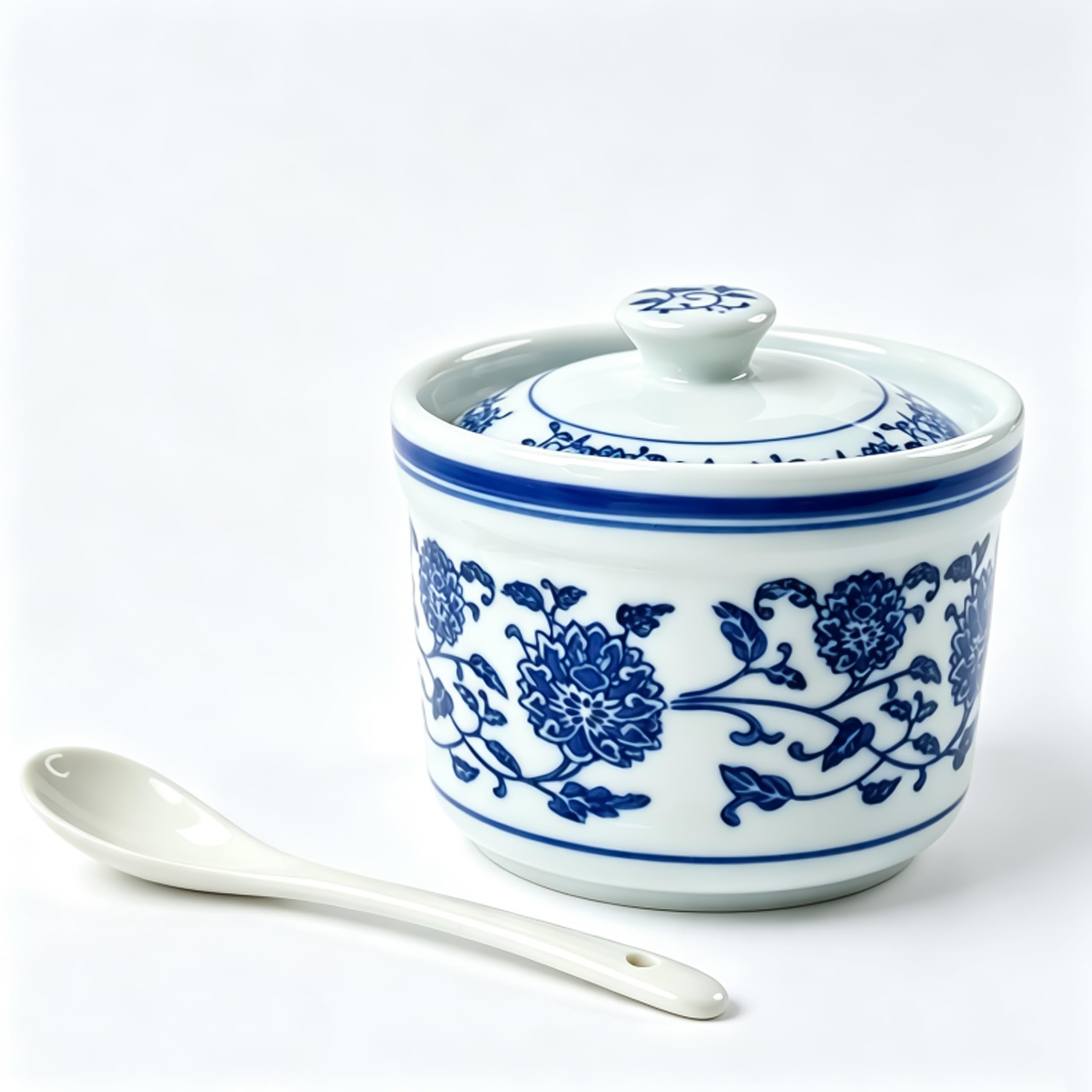 Azucarero vintage con tapa, recipientes de cerámica herméticos azules y blancos, organizador de mesa de cocina, multiusos para azúcar y condimentos, decoración retro del hogar