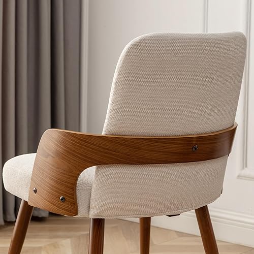 Miniatura 8 de Juego de 2 sillas de comedor, sillas de cocina modernas de mediados de siglo, sillas decorativas tapizadas de tela beige, patas de metal, sillas de