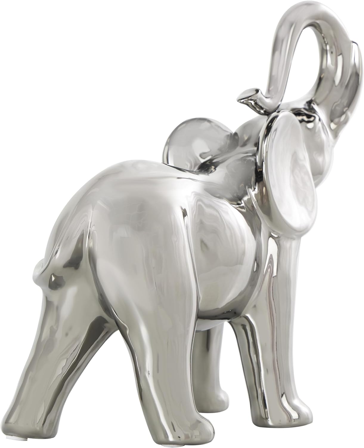 Deco 79 Ceramic Elephant Decorative Sculpture Standing Home Decor Statue, Accent Figurine 10" x 4" x 10", Silver