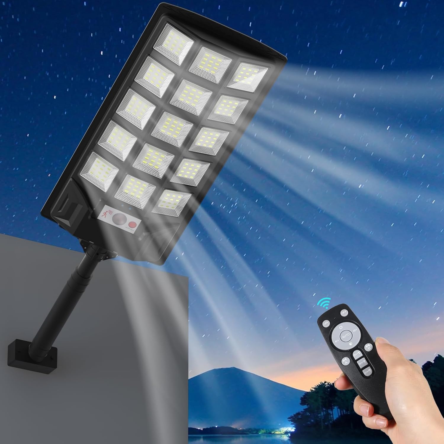 SXSCARKX 600W Solar Street Lights Outdoor, 400000LM 6500K Parking Lot Dusk to Dawn, IP65 Waterproof Security Flood Motion Sensor with Remote Control for Yard, Entryway Garage, Porch