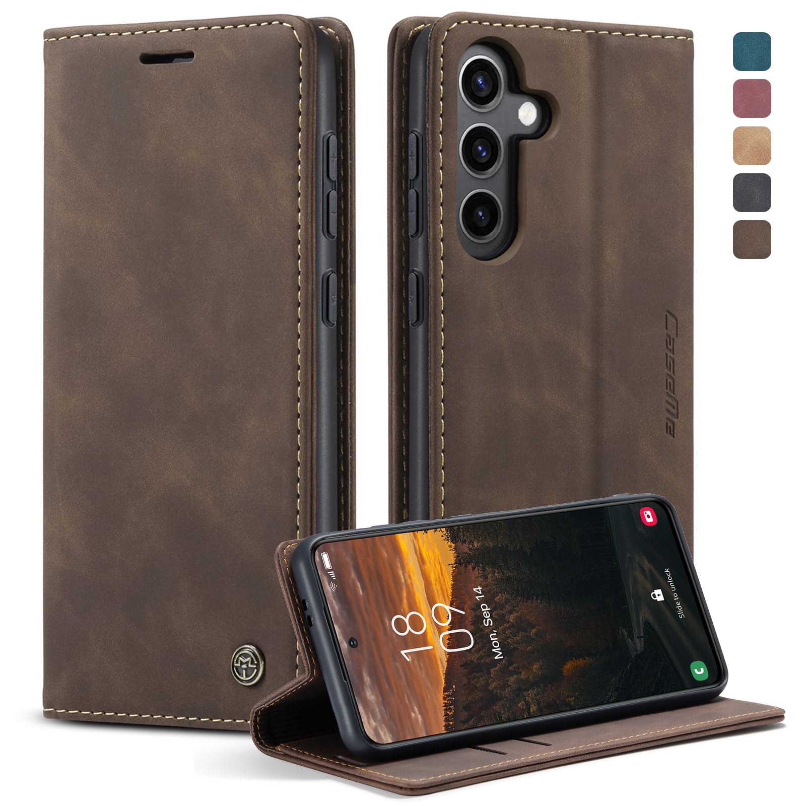 for Samsung Galaxy S24 Plus Case, Flip Wallet Leather Case with Card Holder Magnetic Closure Shockproof Kickstand Protective Phone Cases Cover for Galaxy S24 Plus 5G Cover,Coffee