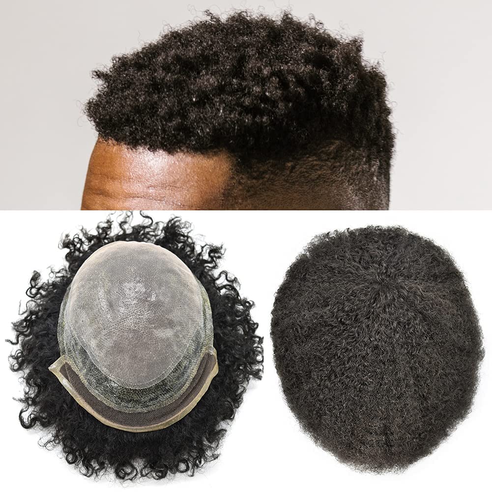 Boy Curly Weave Afro Afro Toupee 6MM Man Weave Hair Unit Black